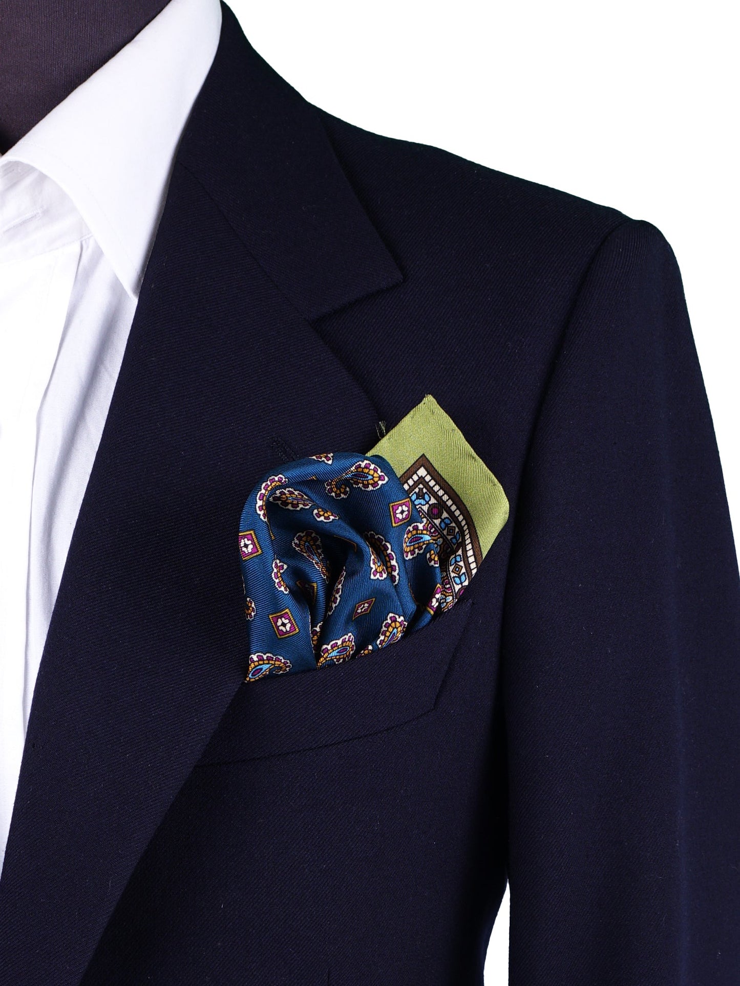 Petrol green pocket square in pure silk printed MILAGO