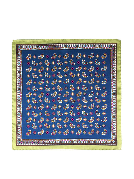 Petrol green pocket square in pure silk printed MILAGO