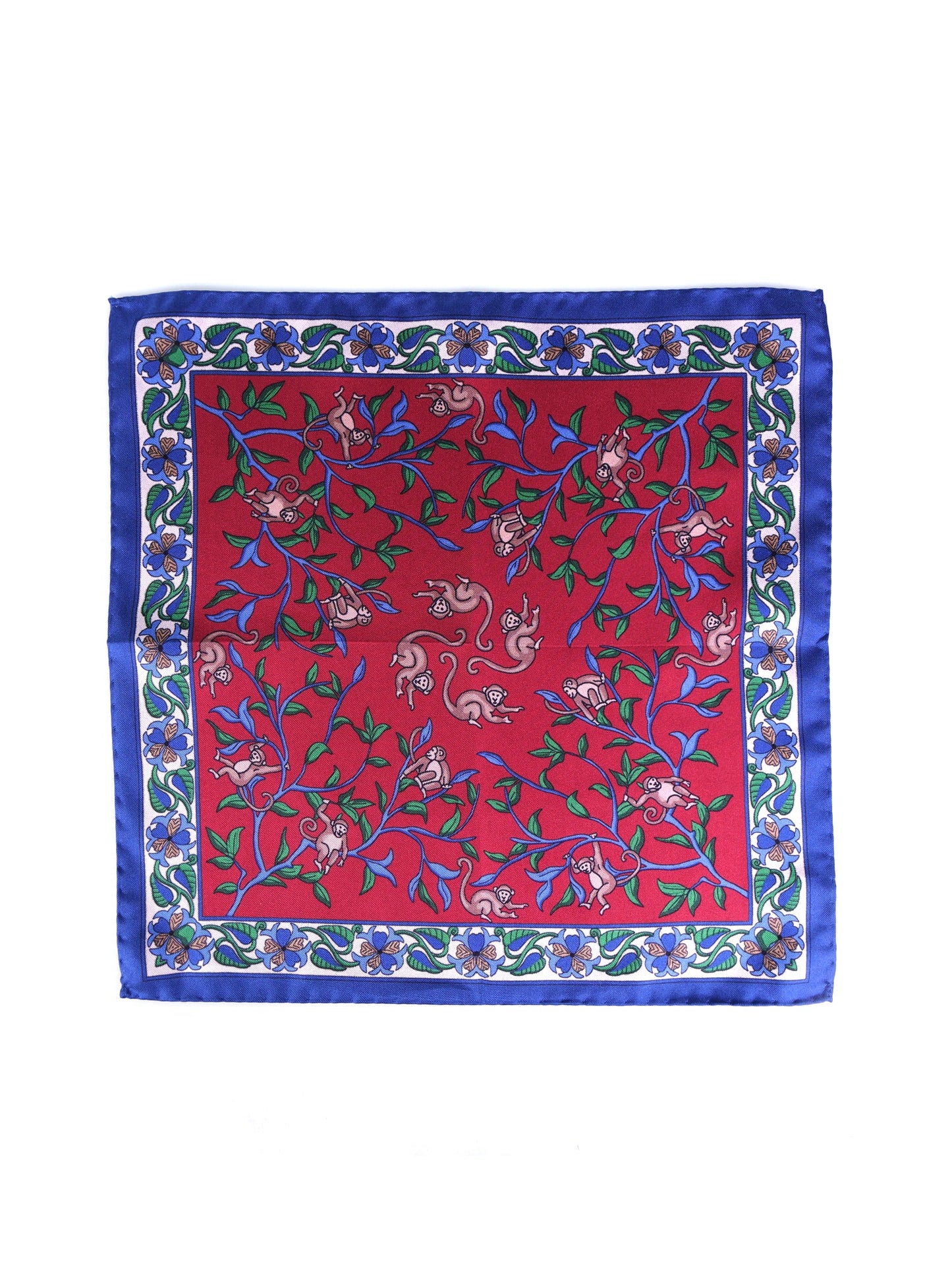 Red Pocket Square in Pure Printed Silk MONKEY