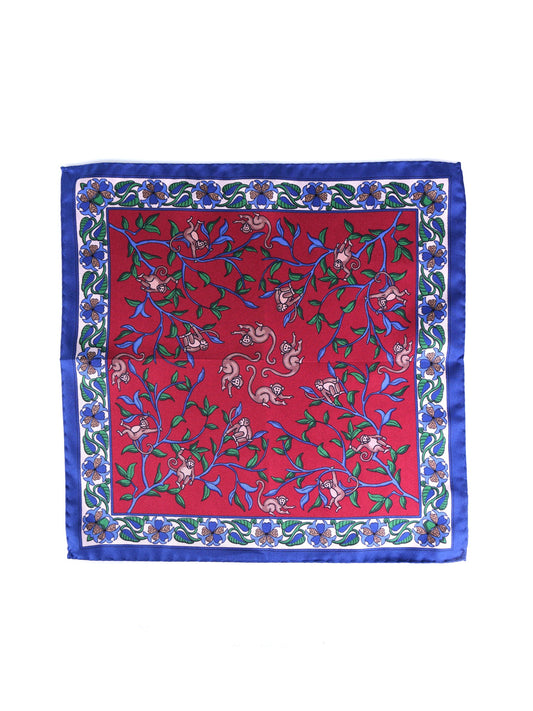 Red Pocket Square in Pure Printed Silk MONKEY