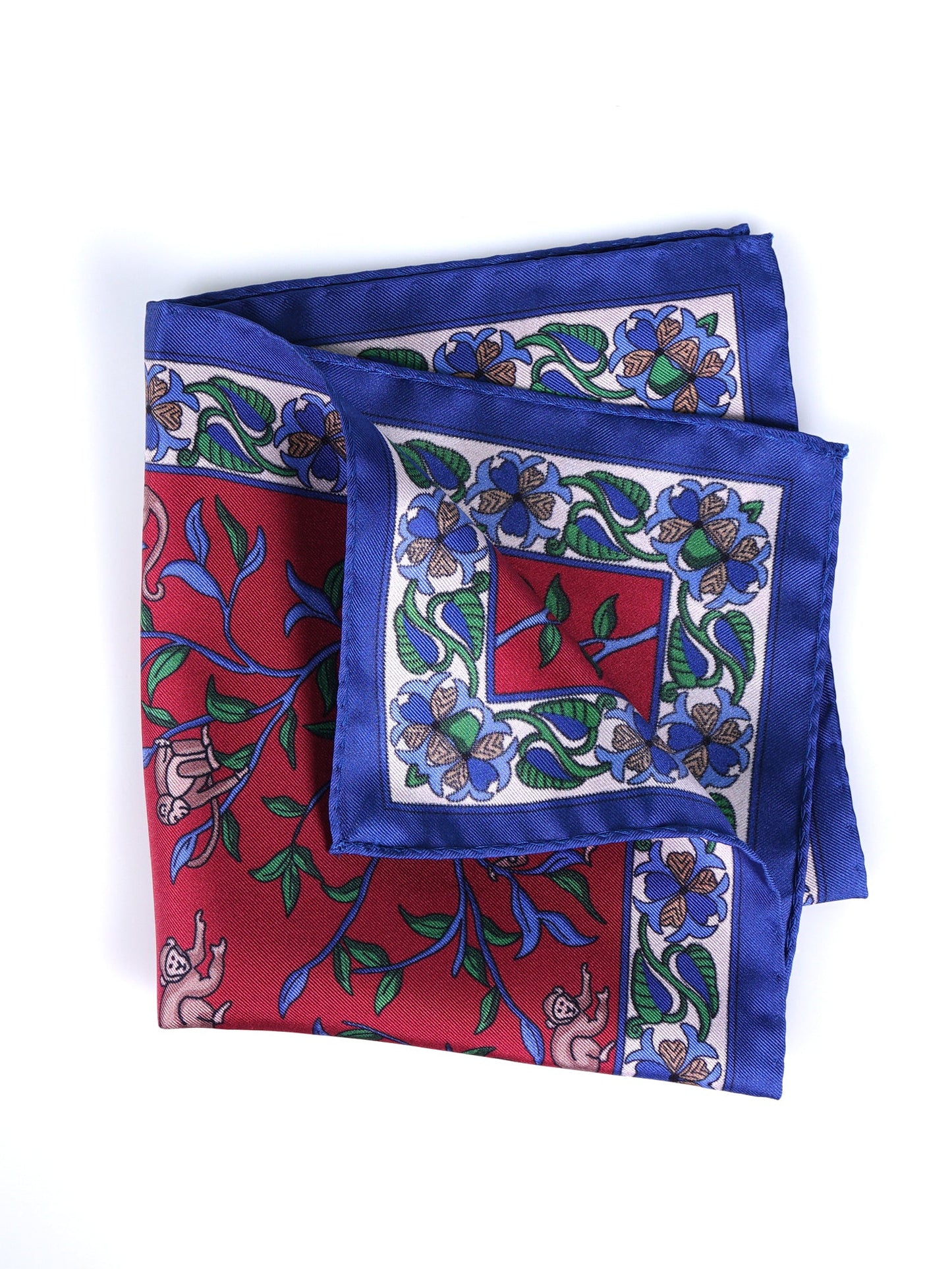 Red Pocket Square in Pure Printed Silk MONKEY