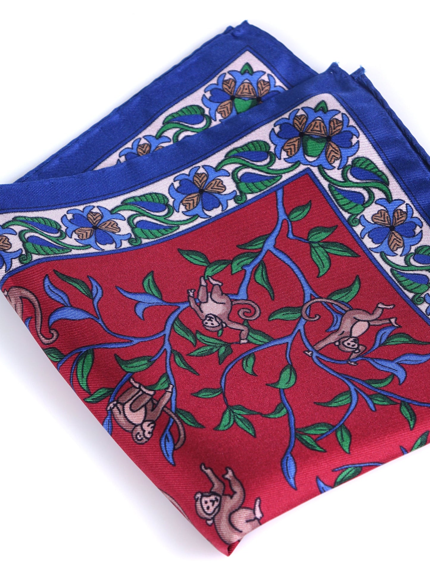 Red Pocket Square in Pure Printed Silk MONKEY