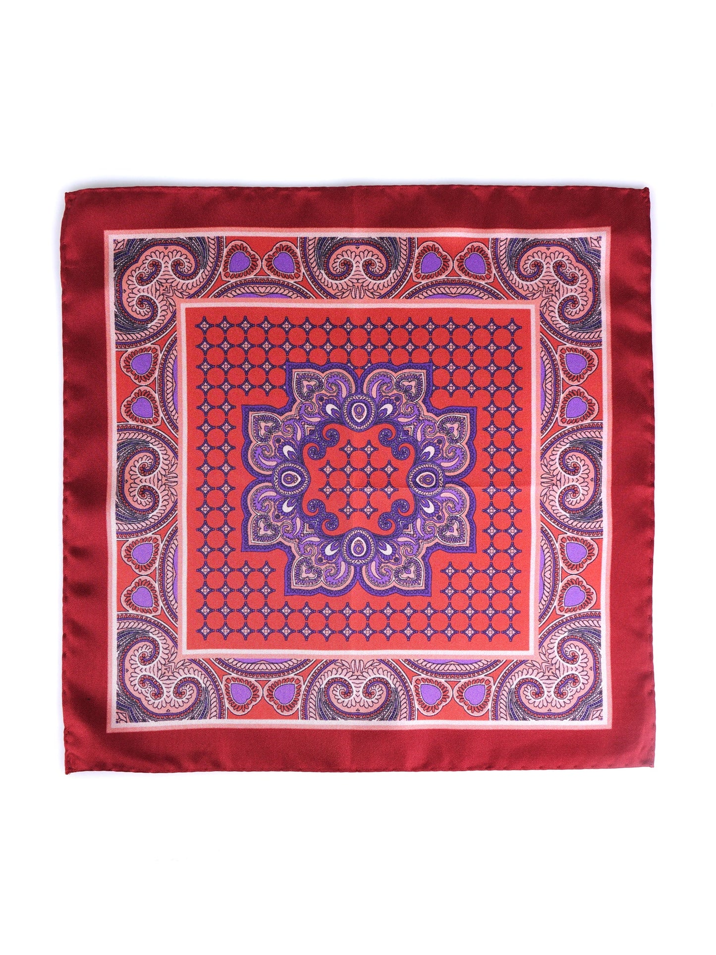 Rust Pocket Square in Pure Printed Silk SALVIO