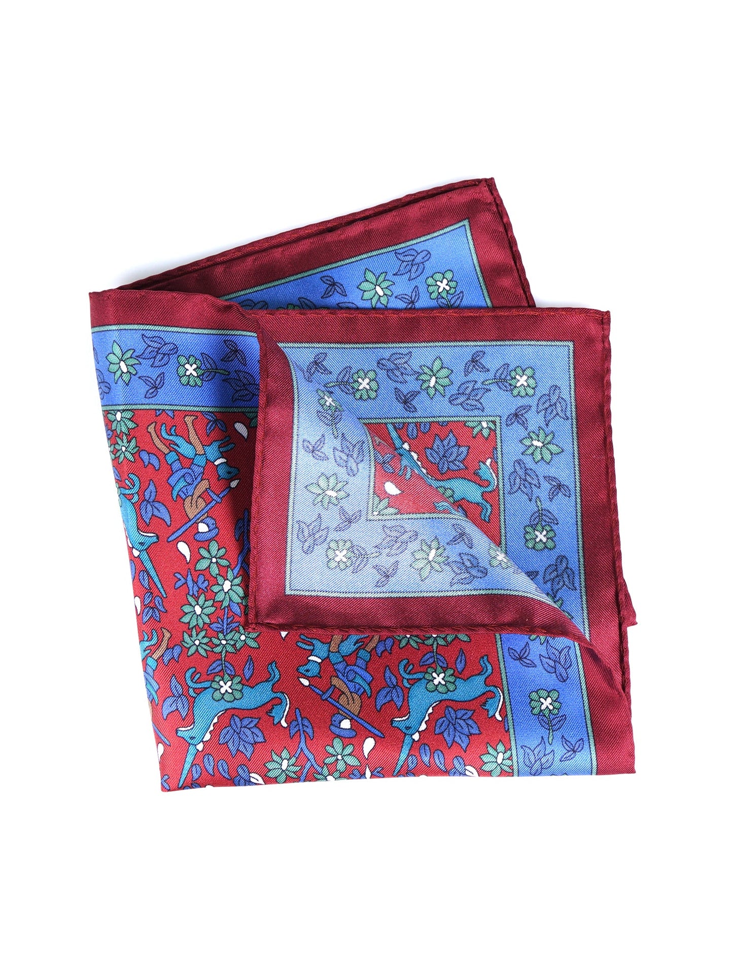 Rust-colored Pocket Square in Pure Printed Silk UNICORN