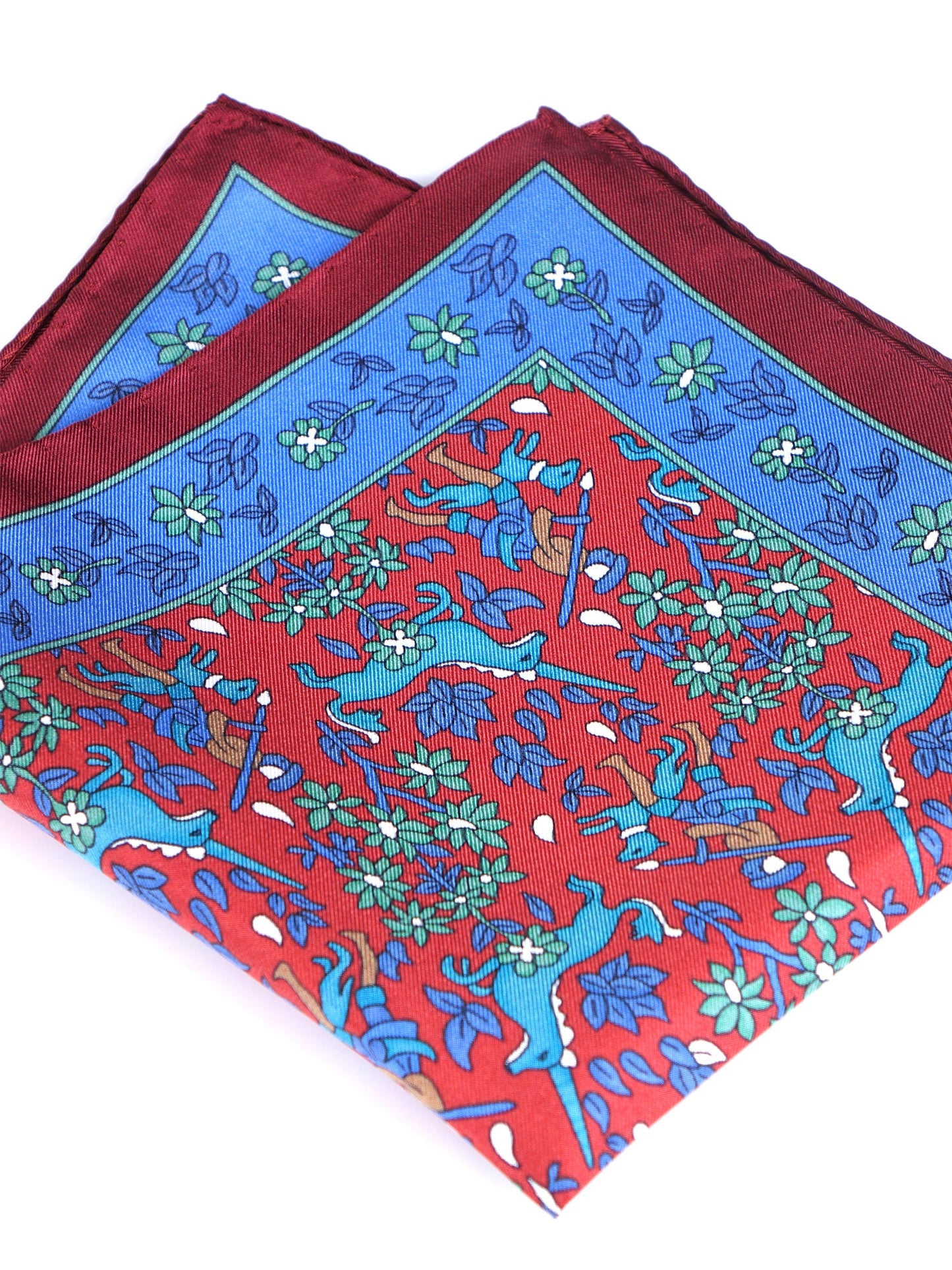 Rust-colored Pocket Square in Pure Printed Silk UNICORN