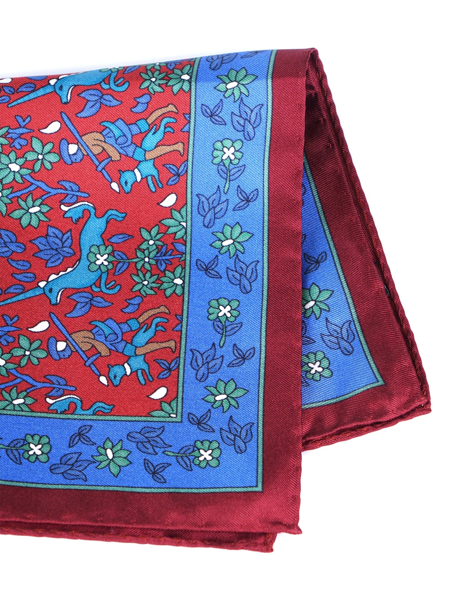 Rust-colored Pocket Square in Pure Printed Silk UNICORN