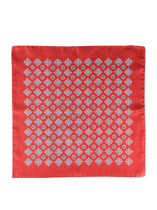 Rust Pocket Square in Pure Printed Silk HOFFMAN