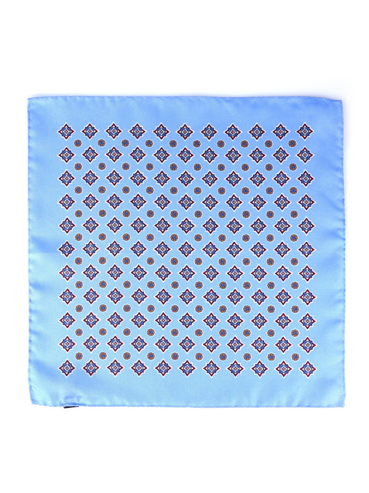 Light Blue Pocket Square in 100% Printed Silk HOFFMAN