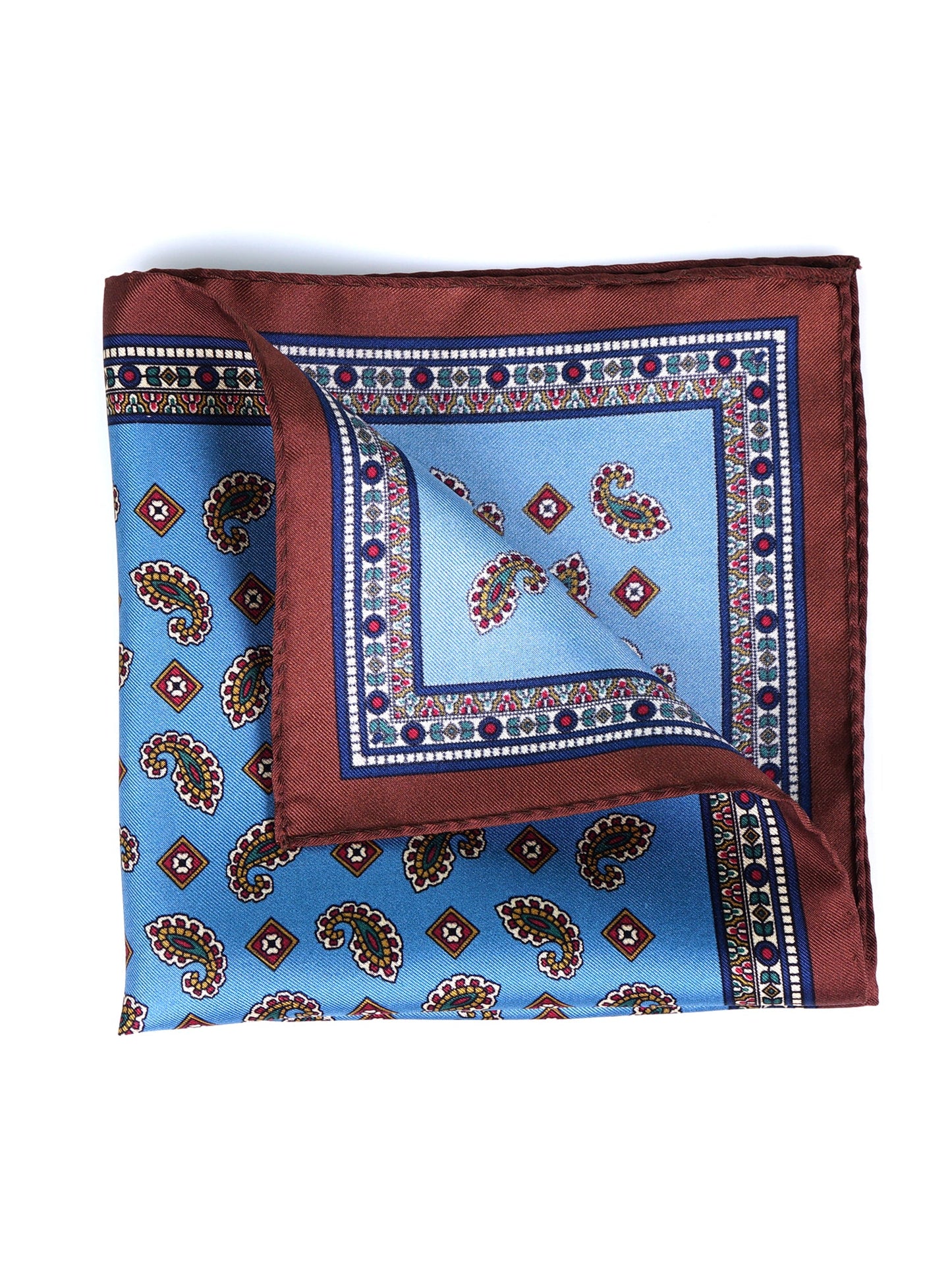 Light Blue Pocket Square in Pure Printed Silk MILAGO