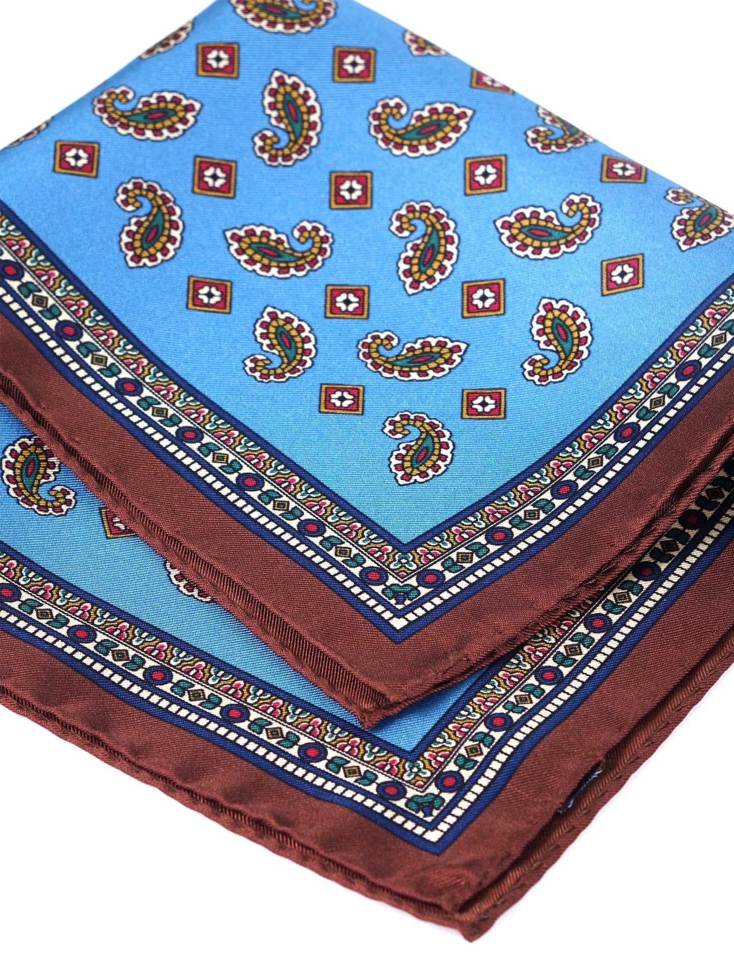 Light Blue Pocket Square in Pure Printed Silk MILAGO