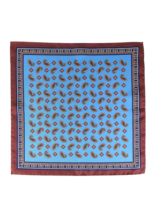 Light Blue Pocket Square in Pure Printed Silk MILAGO