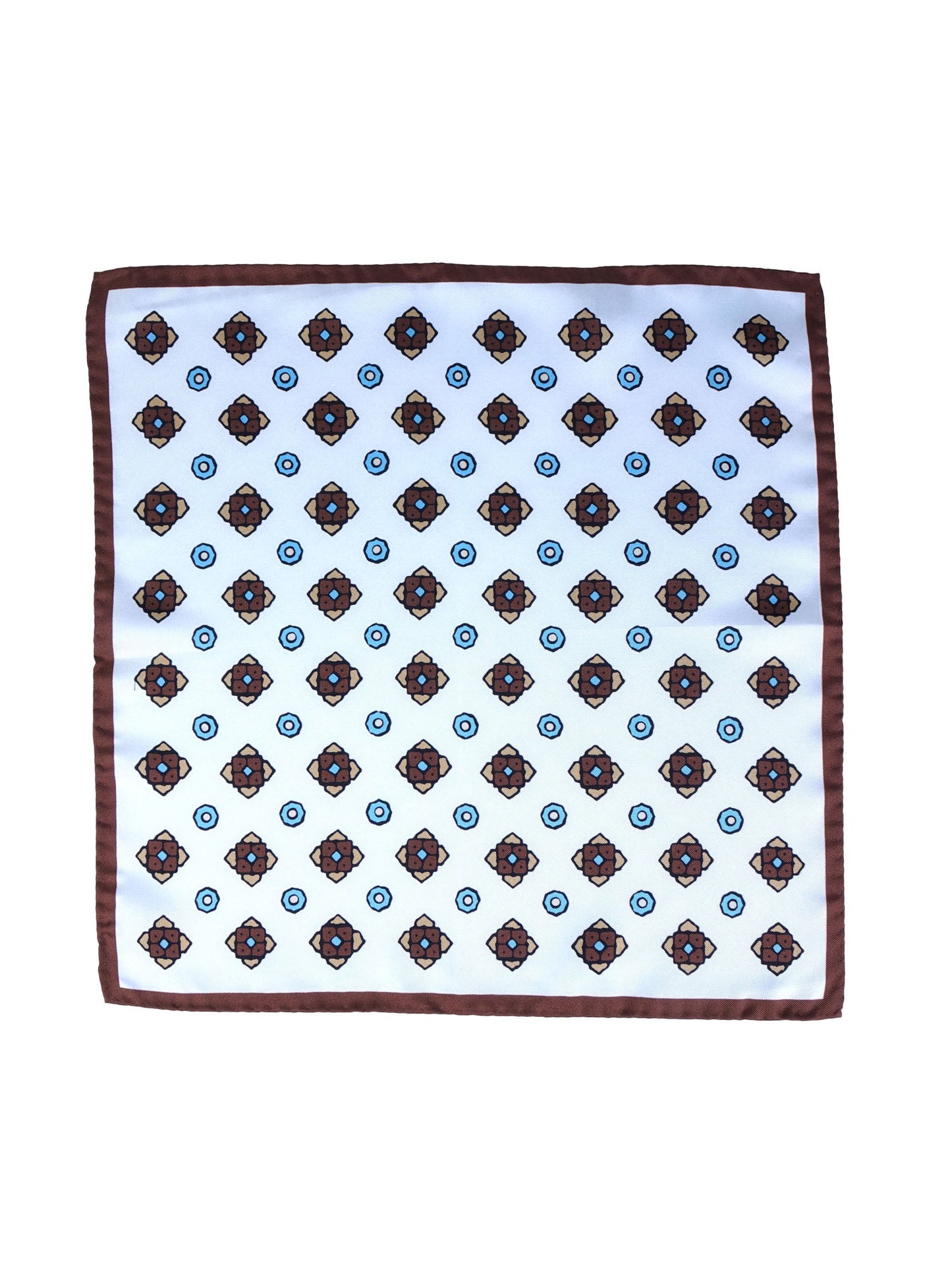 White/Brown Printed Pure Silk Pocket Square ALMA