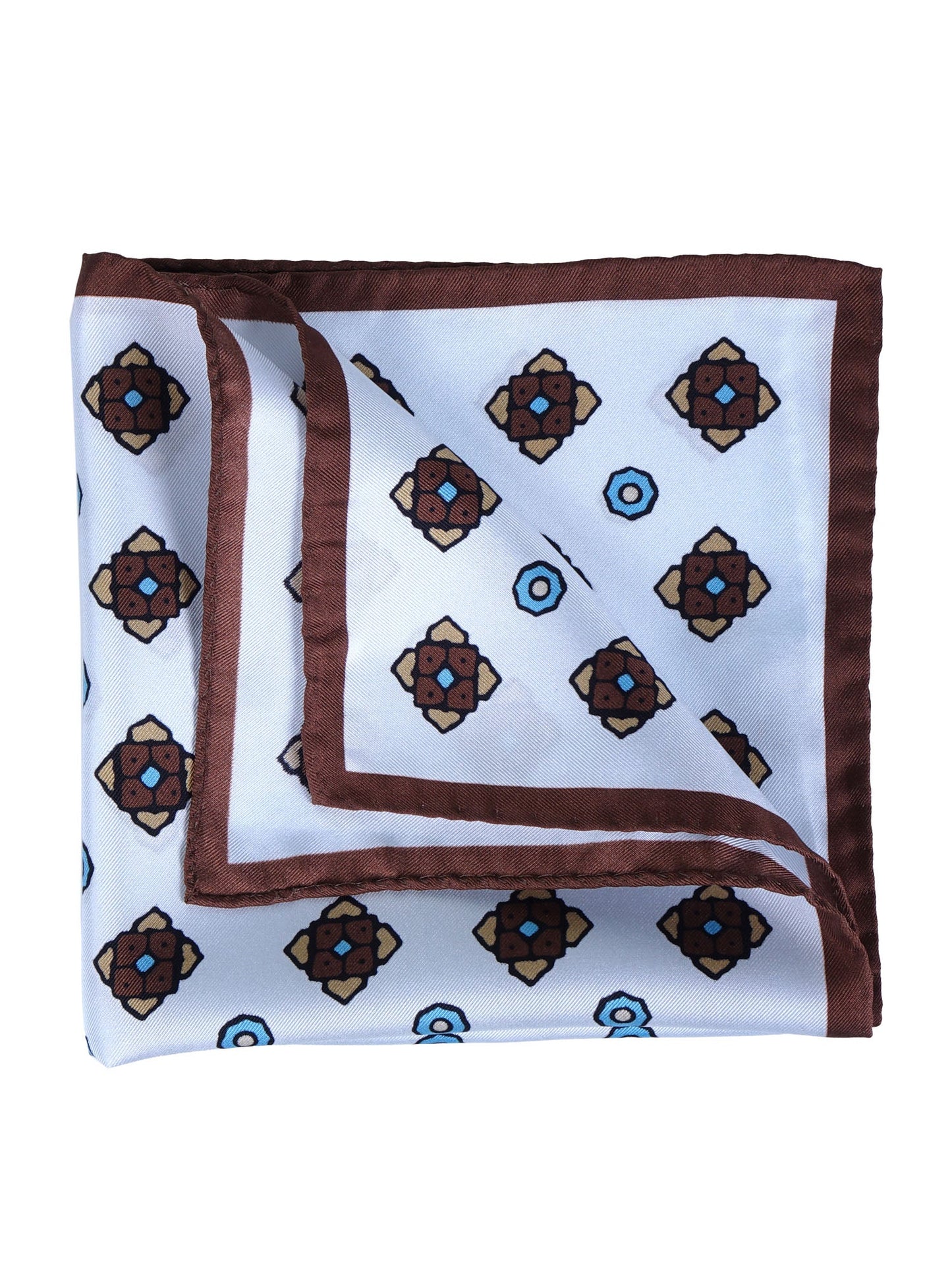 White/Brown Printed Pure Silk Pocket Square ALMA