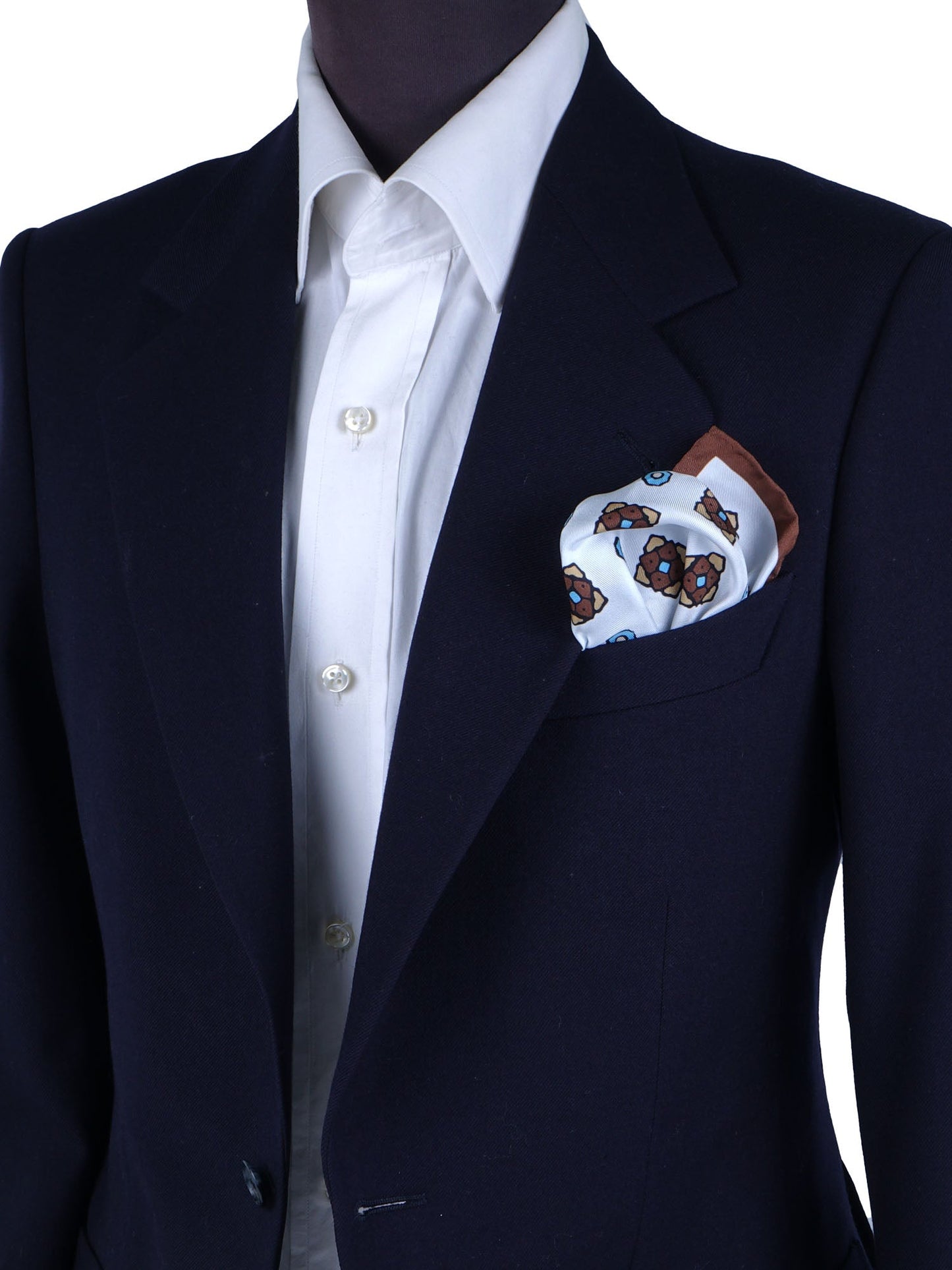 White/Brown Printed Pure Silk Pocket Square ALMA