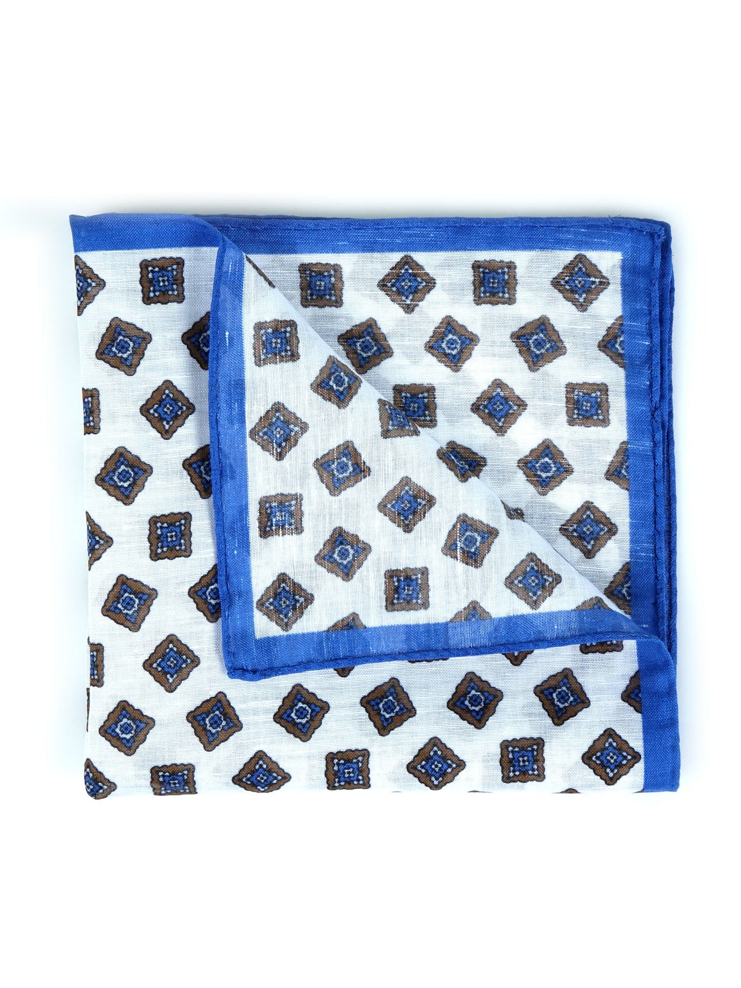 White/Electric Blue Linen Pocket Square AMELIE