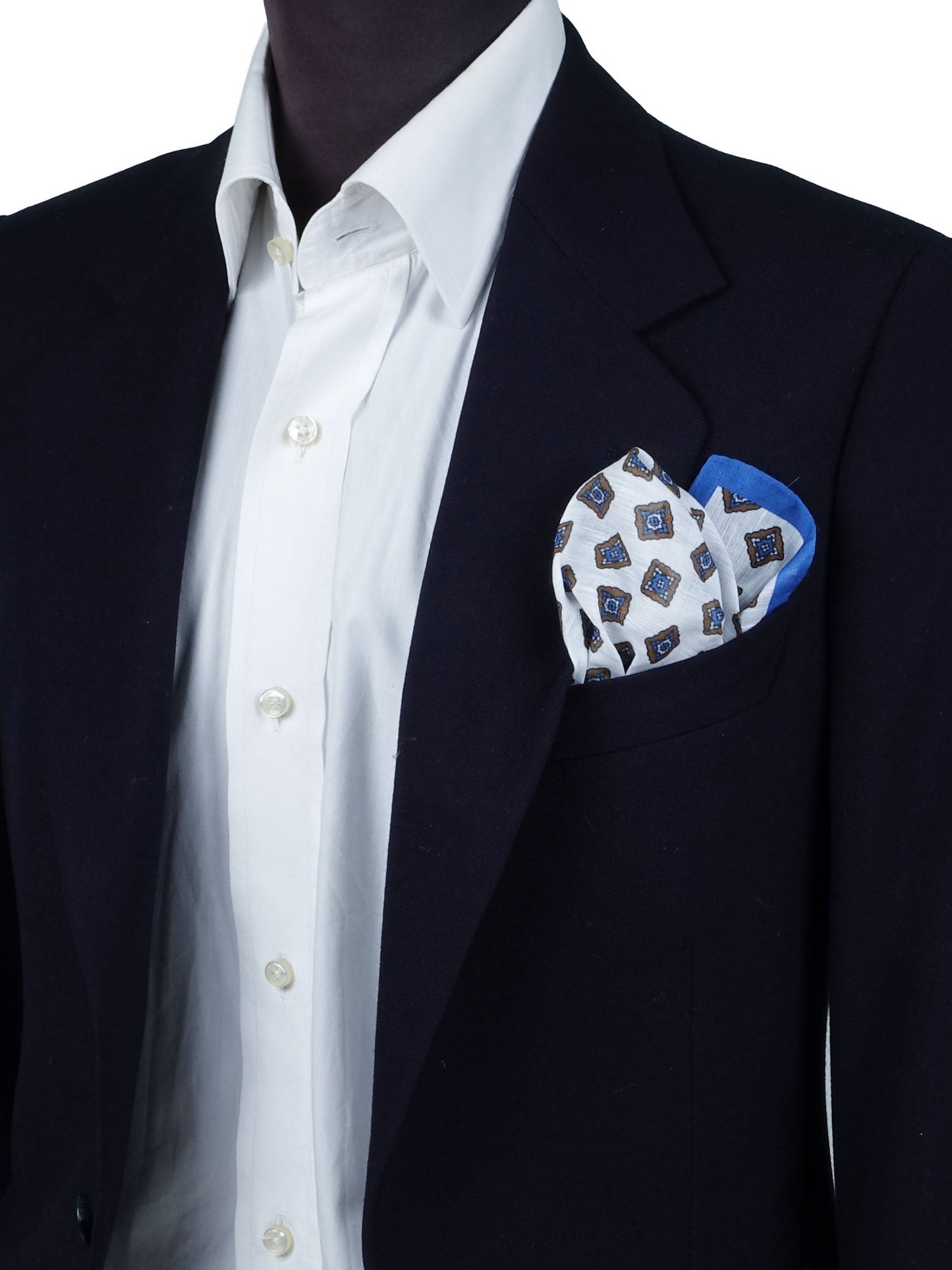 White/Electric Blue Linen Pocket Square AMELIE