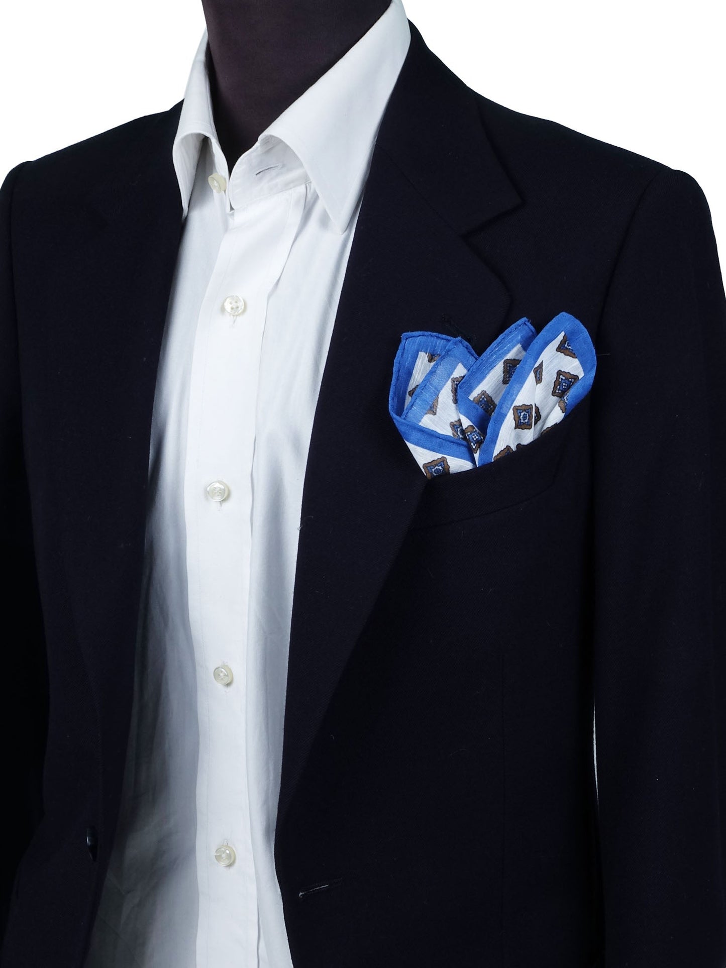 White/Electric Blue Linen Pocket Square AMELIE