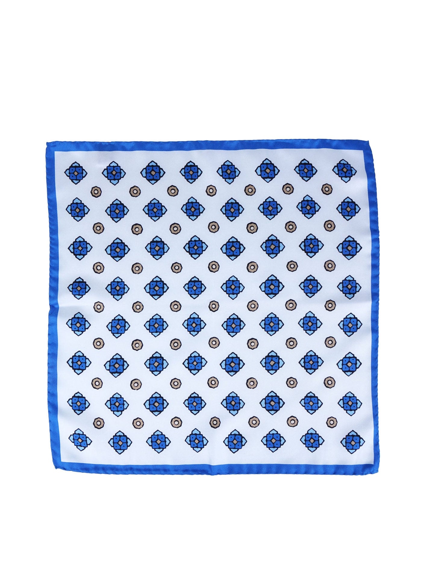 White/Blue Printed Silk Pocket Square ALMA