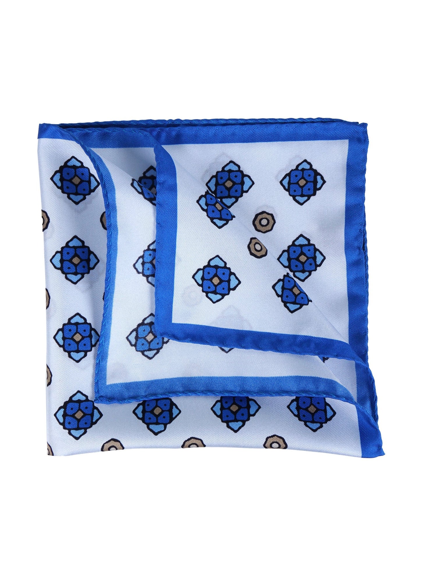 White/Blue Printed Silk Pocket Square ALMA