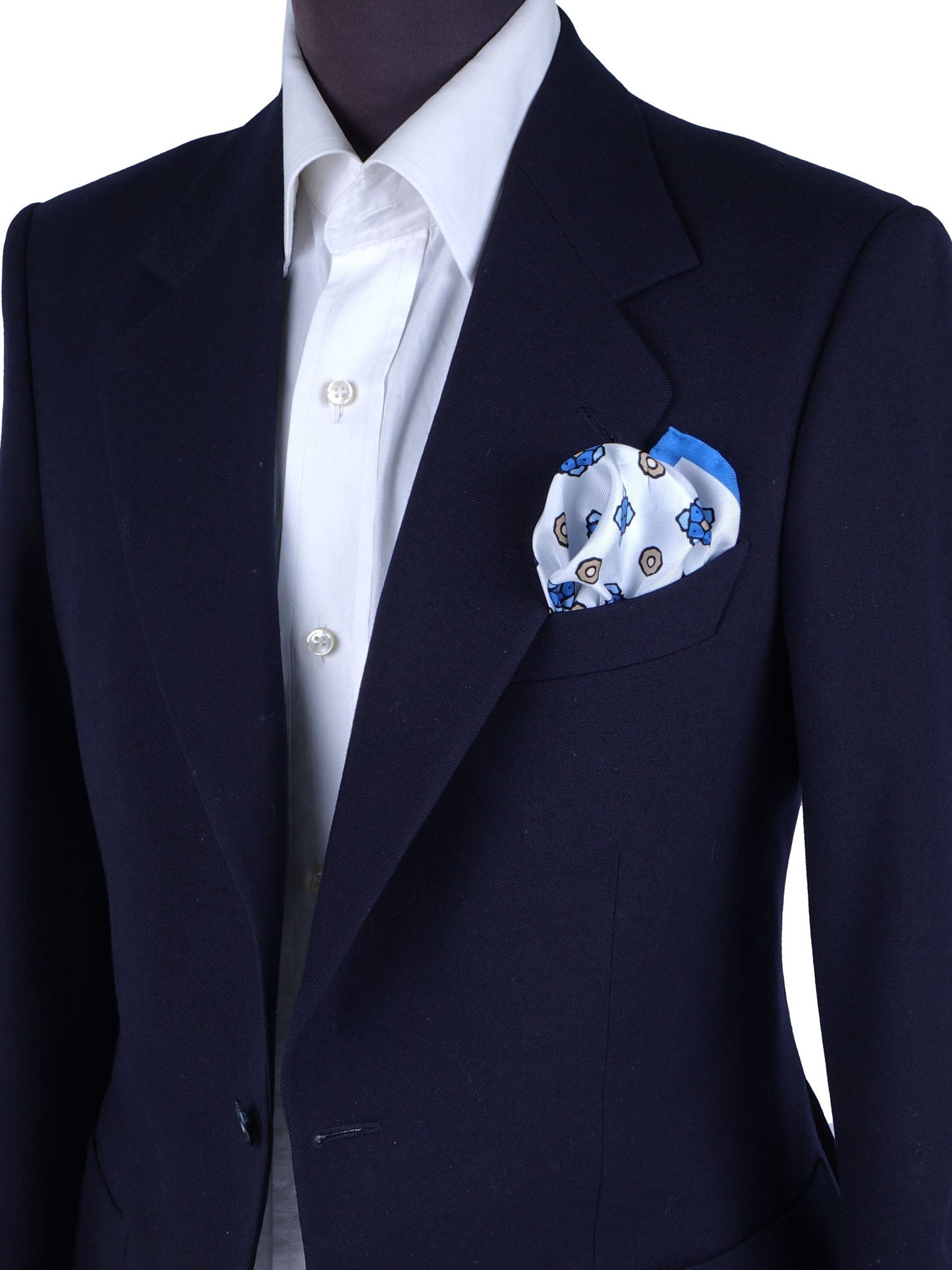 White/Blue Printed Silk Pocket Square ALMA