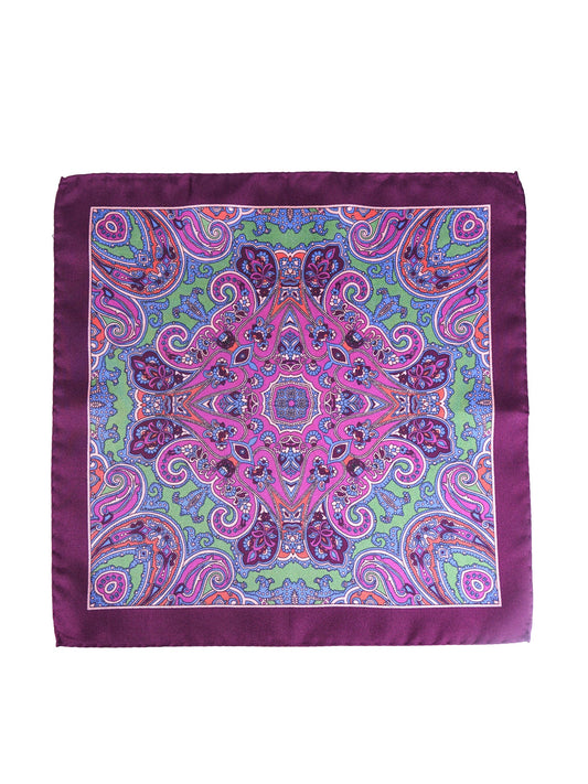 Wine Colored Pocket Square in Pure Printed Silk GERARDO