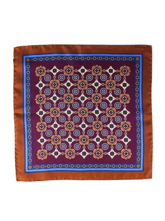 Burgundy Pocket Square in Pure Printed Silk MAFFEI