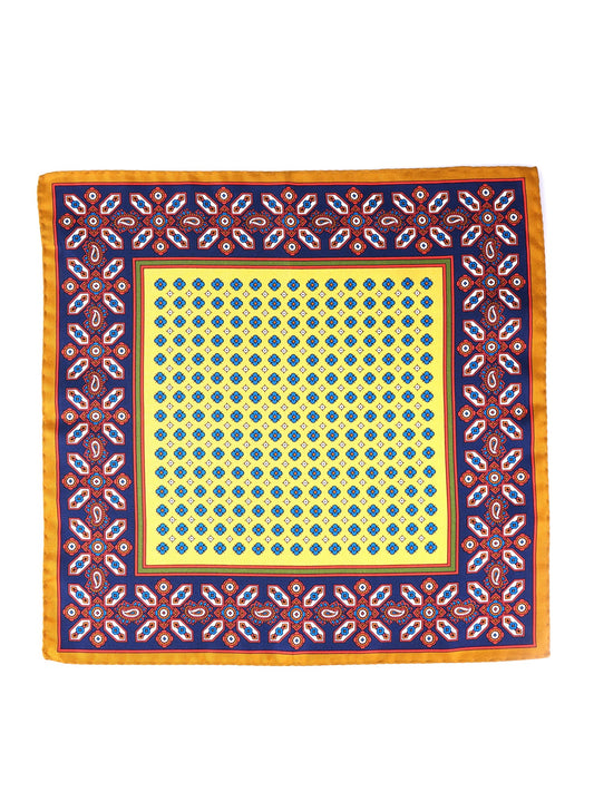 Yellow Pocket Square in Pure Printed Silk ROSARIO