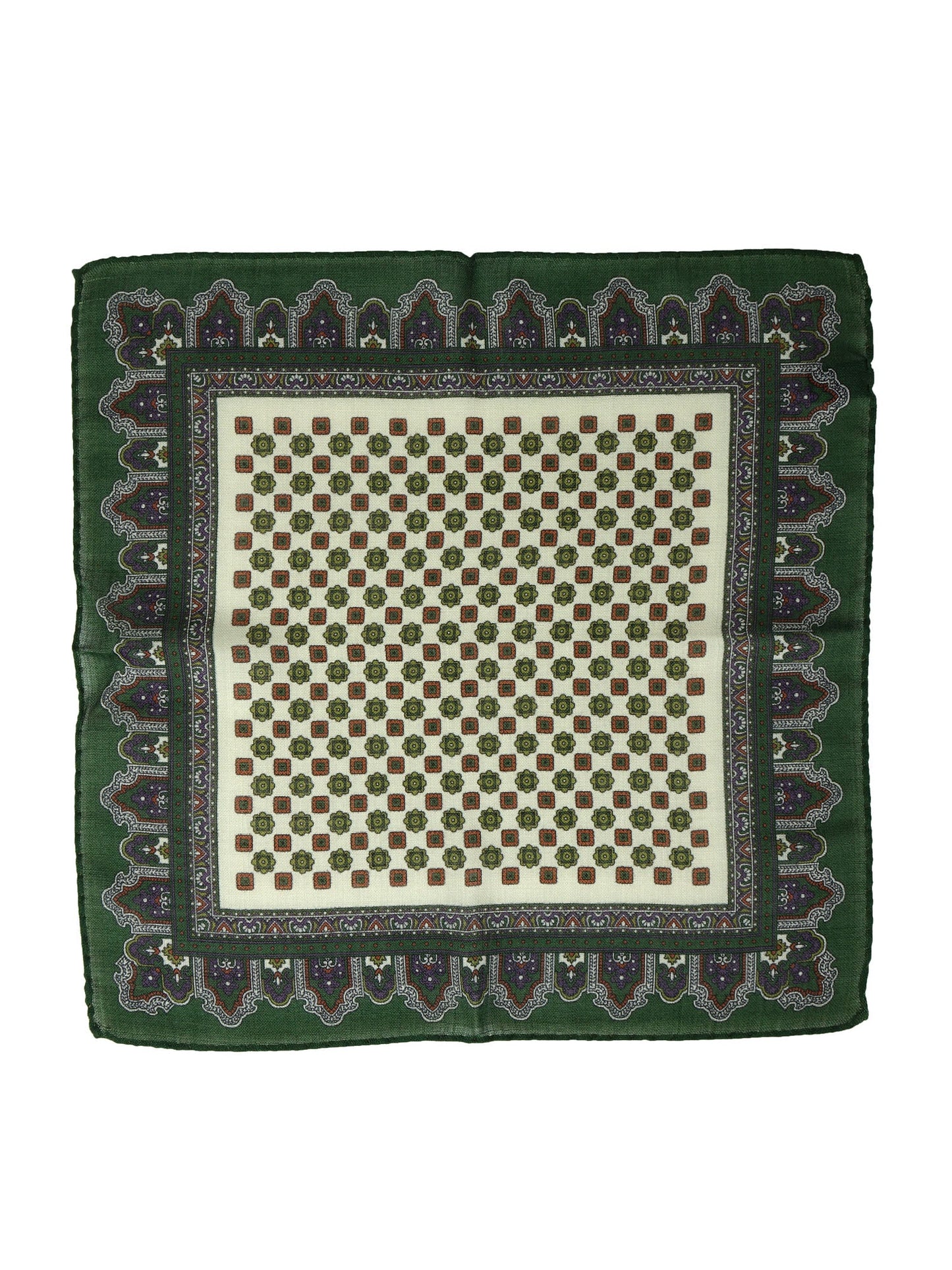 Ivory/Green Wool and Cashmere Pocket Square DONATELLA