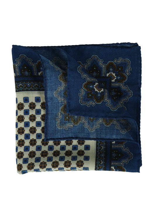 Ivory/Blue Wool and Cashmere Pocket Square DONATELLA