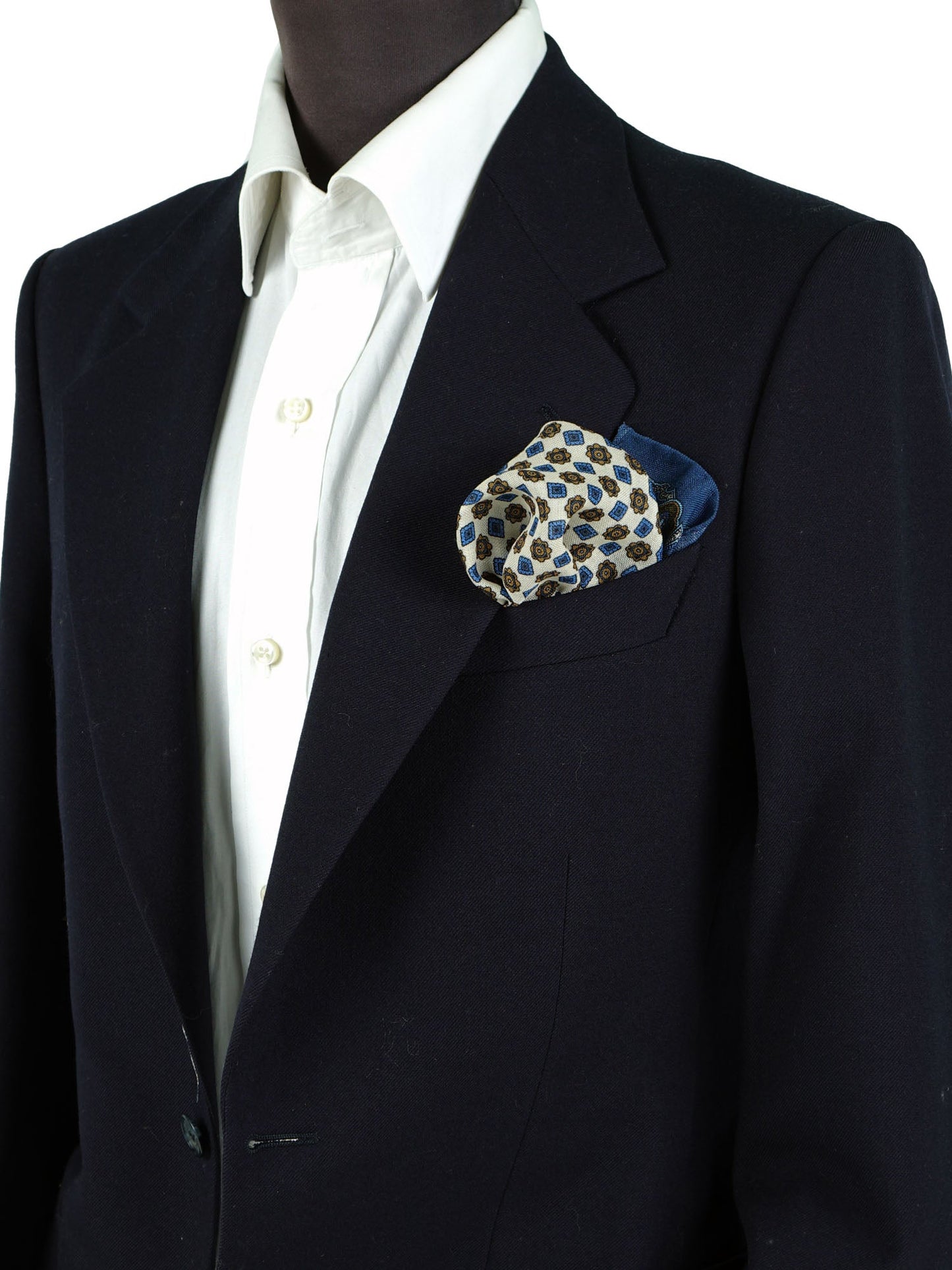 Ivory/Blue Wool and Cashmere Pocket Square DONATELLA