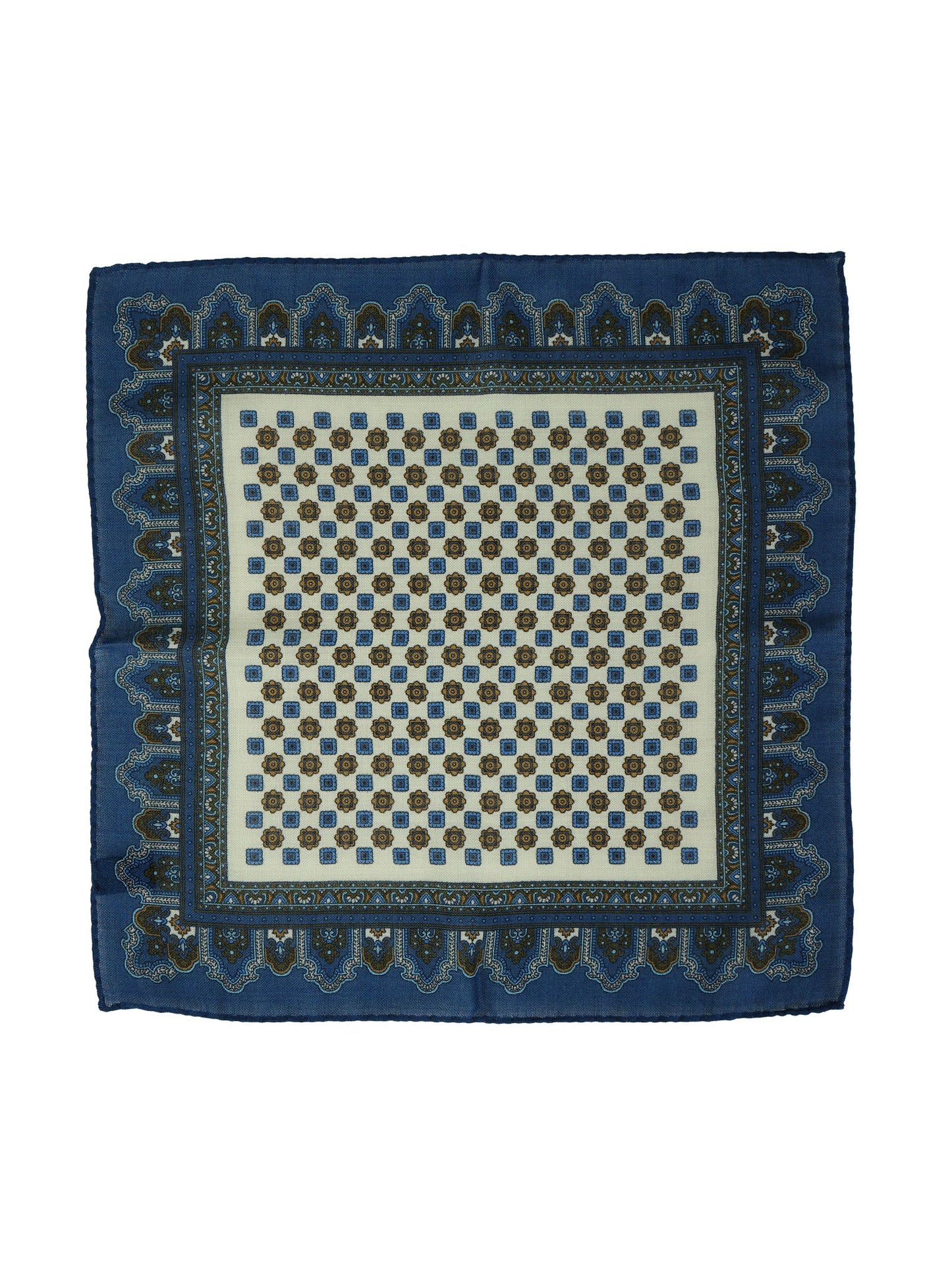 Ivory/Blue Wool and Cashmere Pocket Square DONATELLA