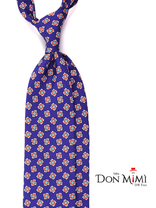 POLARIS 3-fold tie in royal blue English printed silk