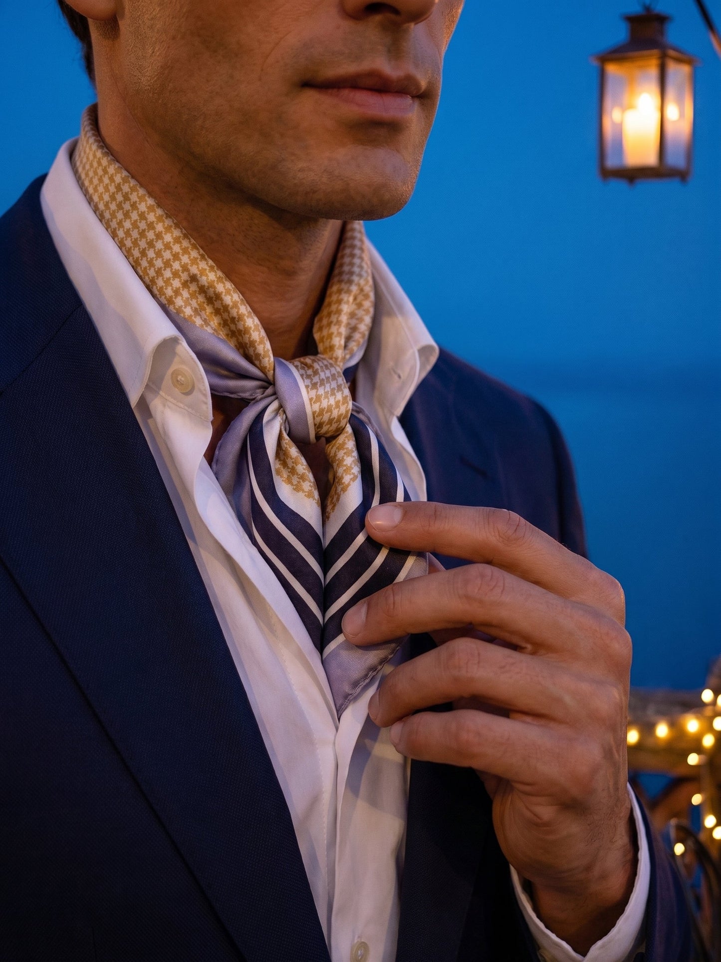 POL camel brown printed silk foulard