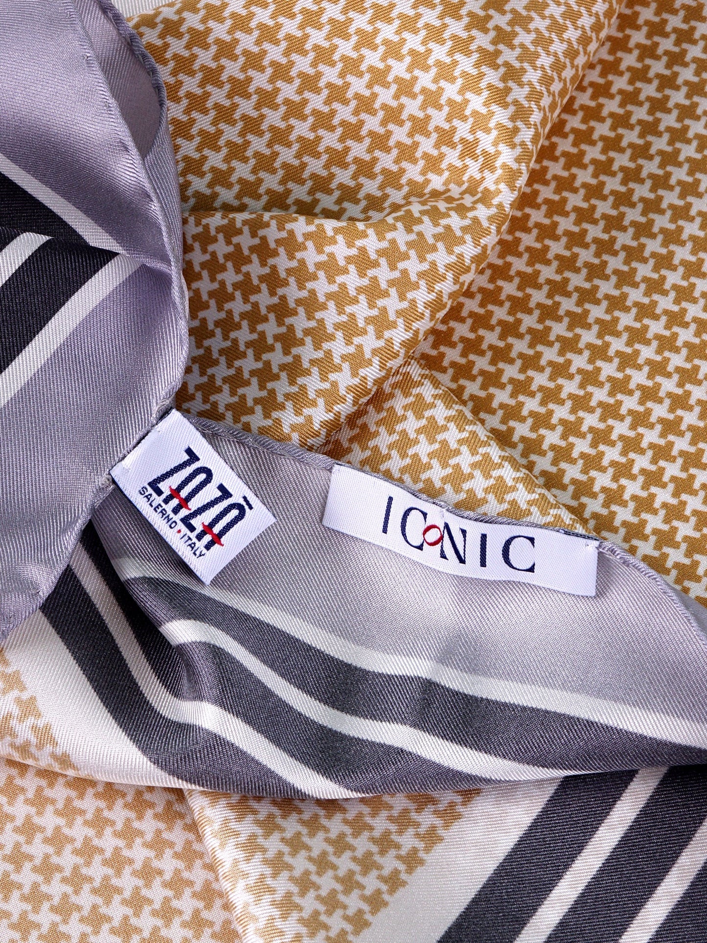 POL camel brown printed silk foulard