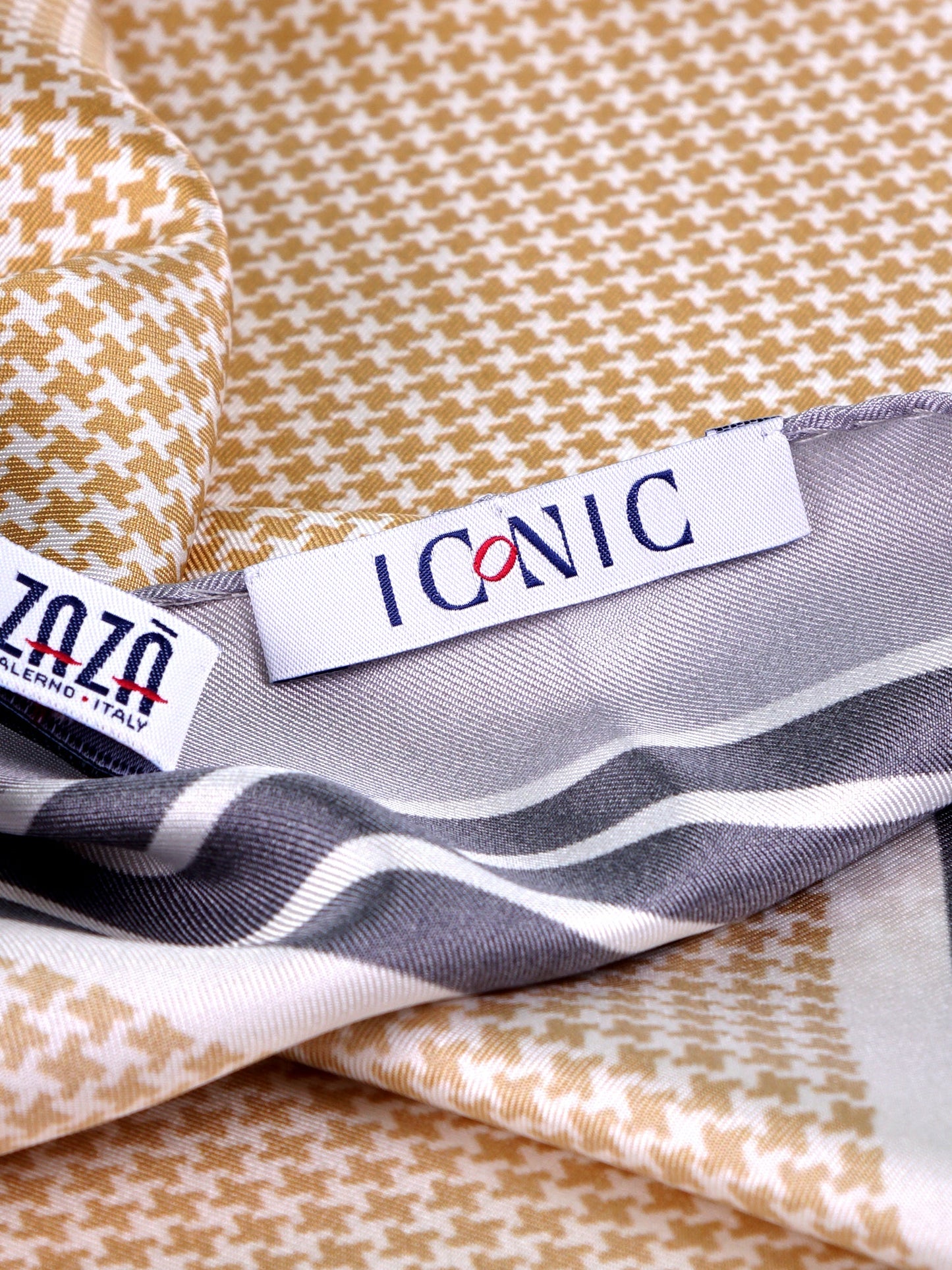 POL camel brown printed silk foulard