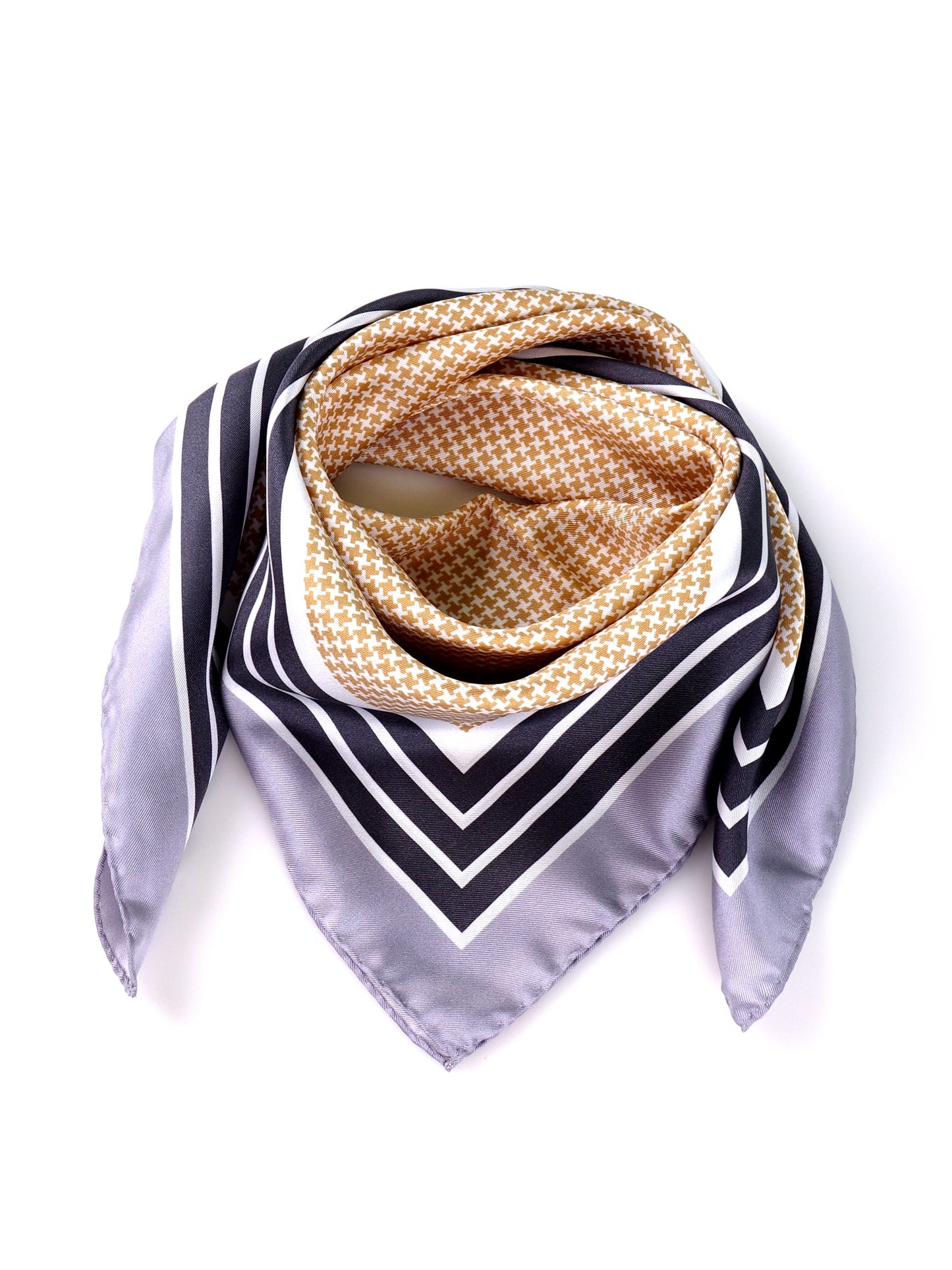 POL camel brown printed silk foulard