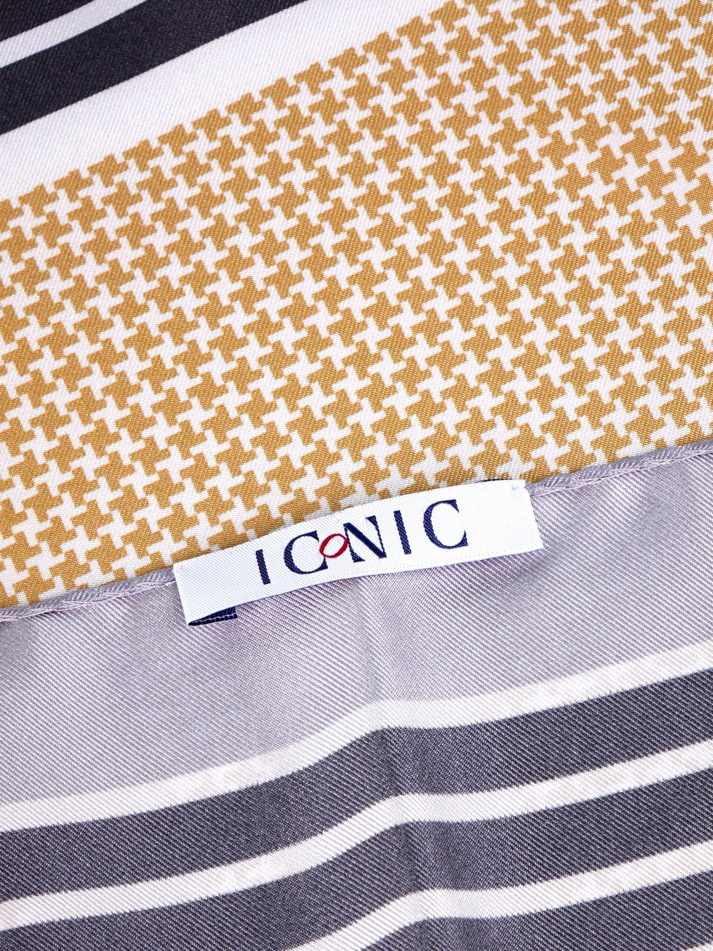 POL camel brown printed silk foulard