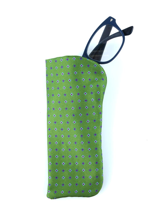 Green silk printed glasses case FLASH