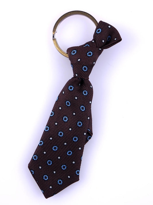 Brown Necktie Keychain in Pure Luxury Silk with Steel Ring