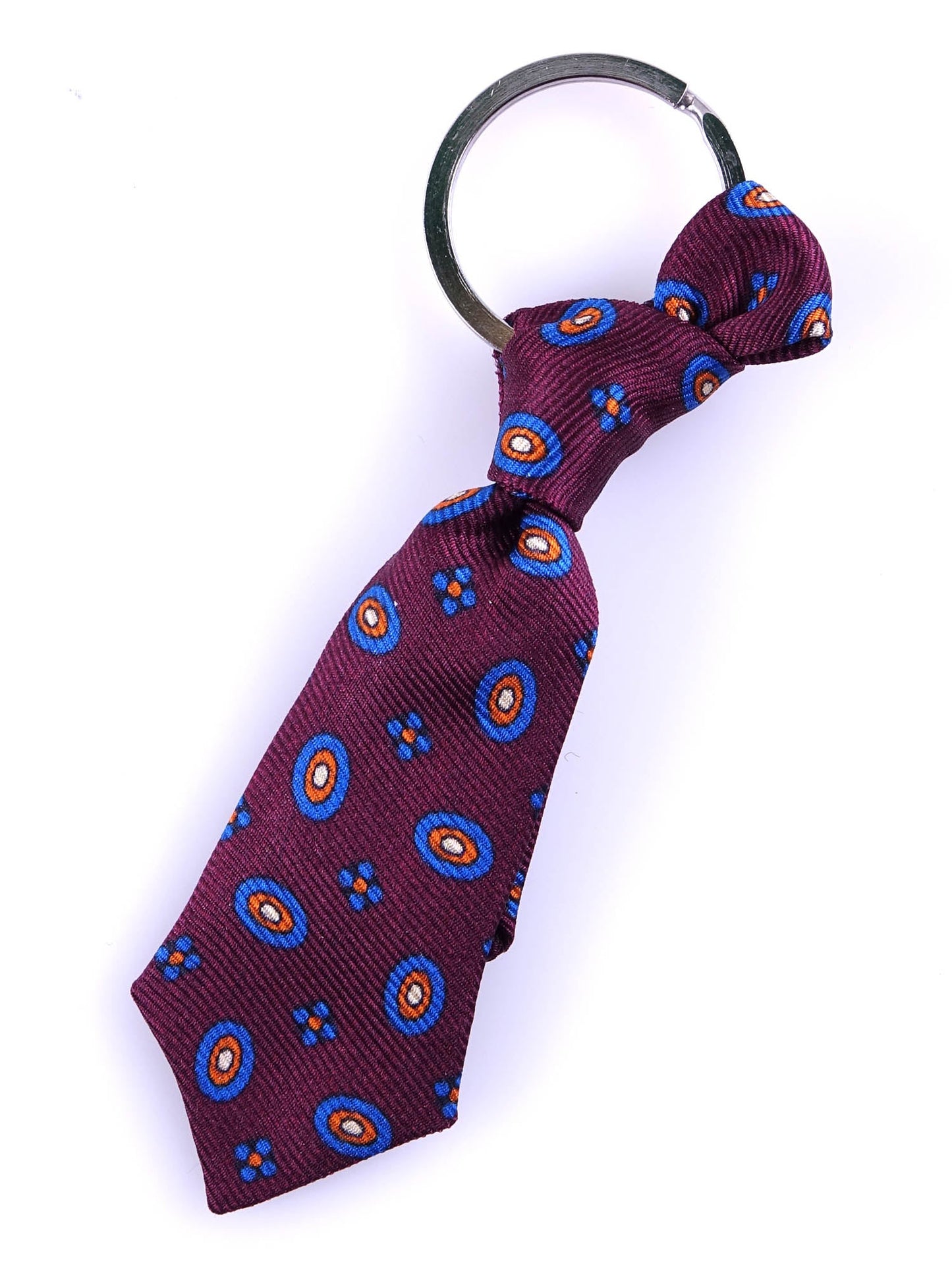 Bordeaux Silk Tie Keychain with Steel Ring