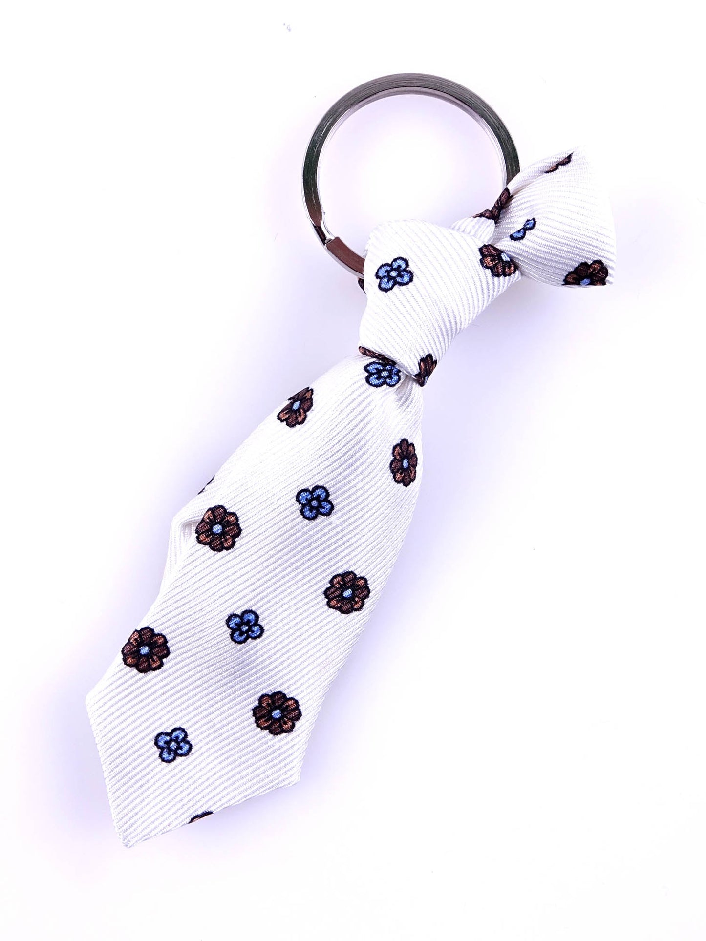 White silk luxury bow tie keychain with steel ring