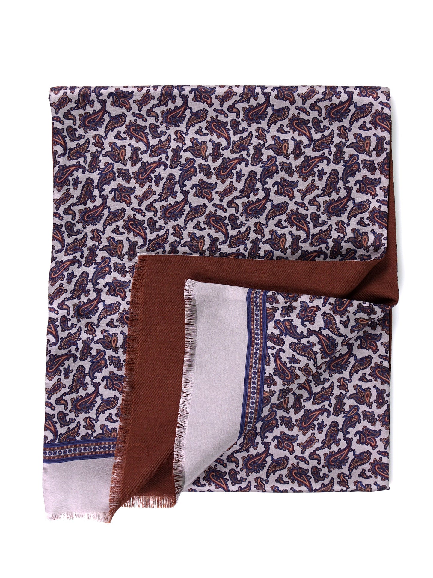 PRICE printed silk/wool double-faced scarf grey