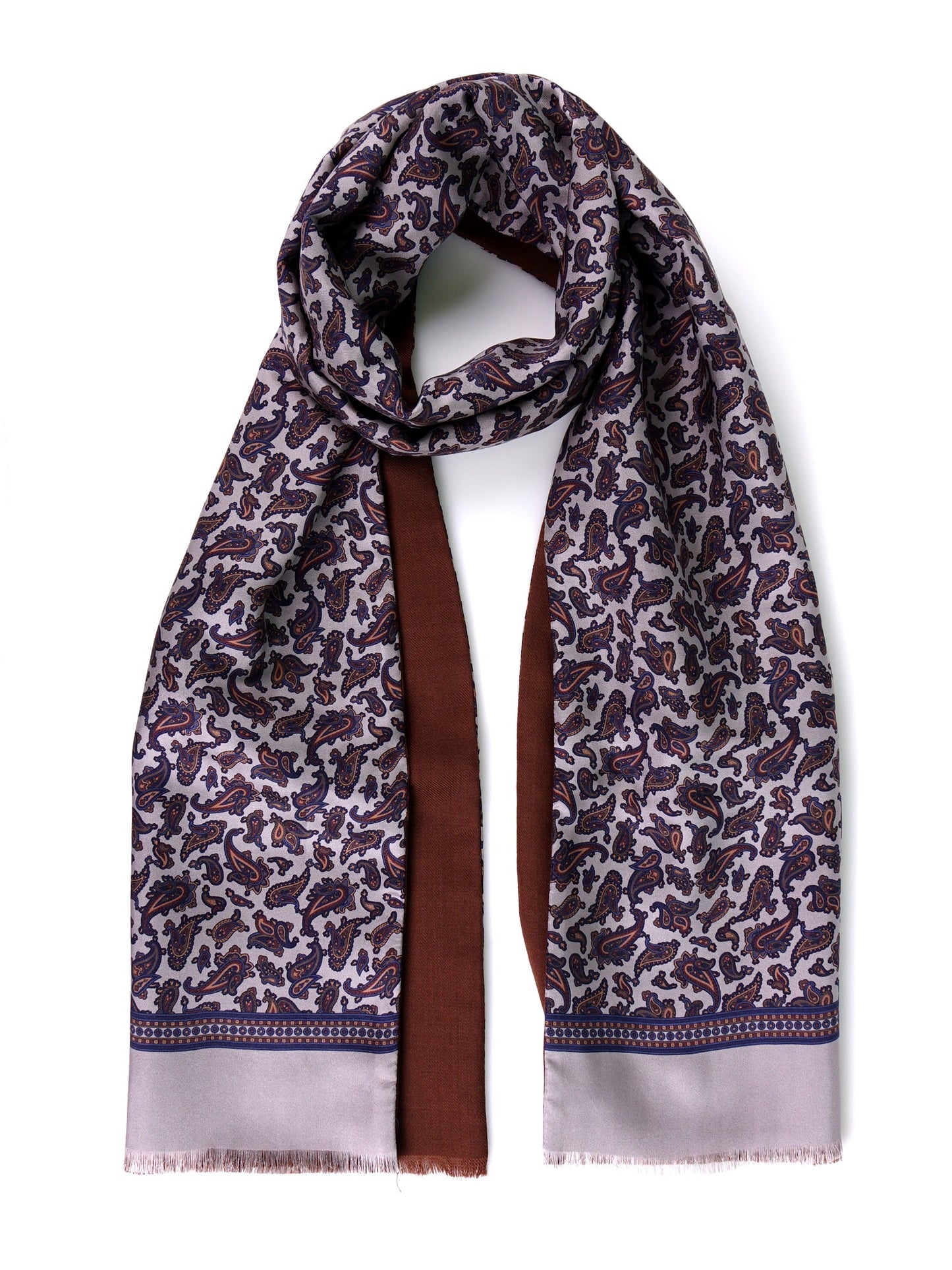 PRICE printed silk/wool double-faced scarf grey