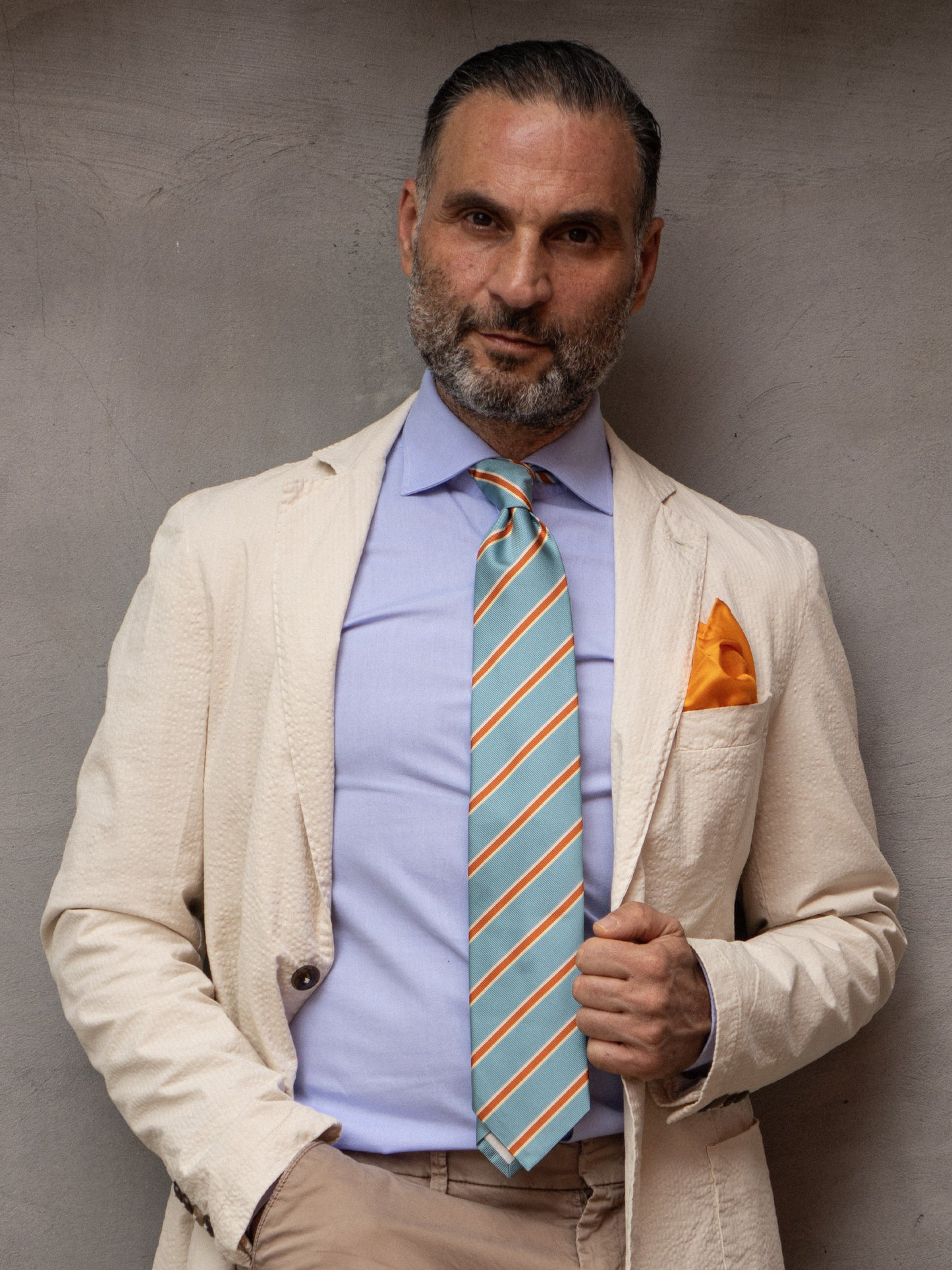 Turquoise 3 Folds RAFFA Silk Jacquard Tie