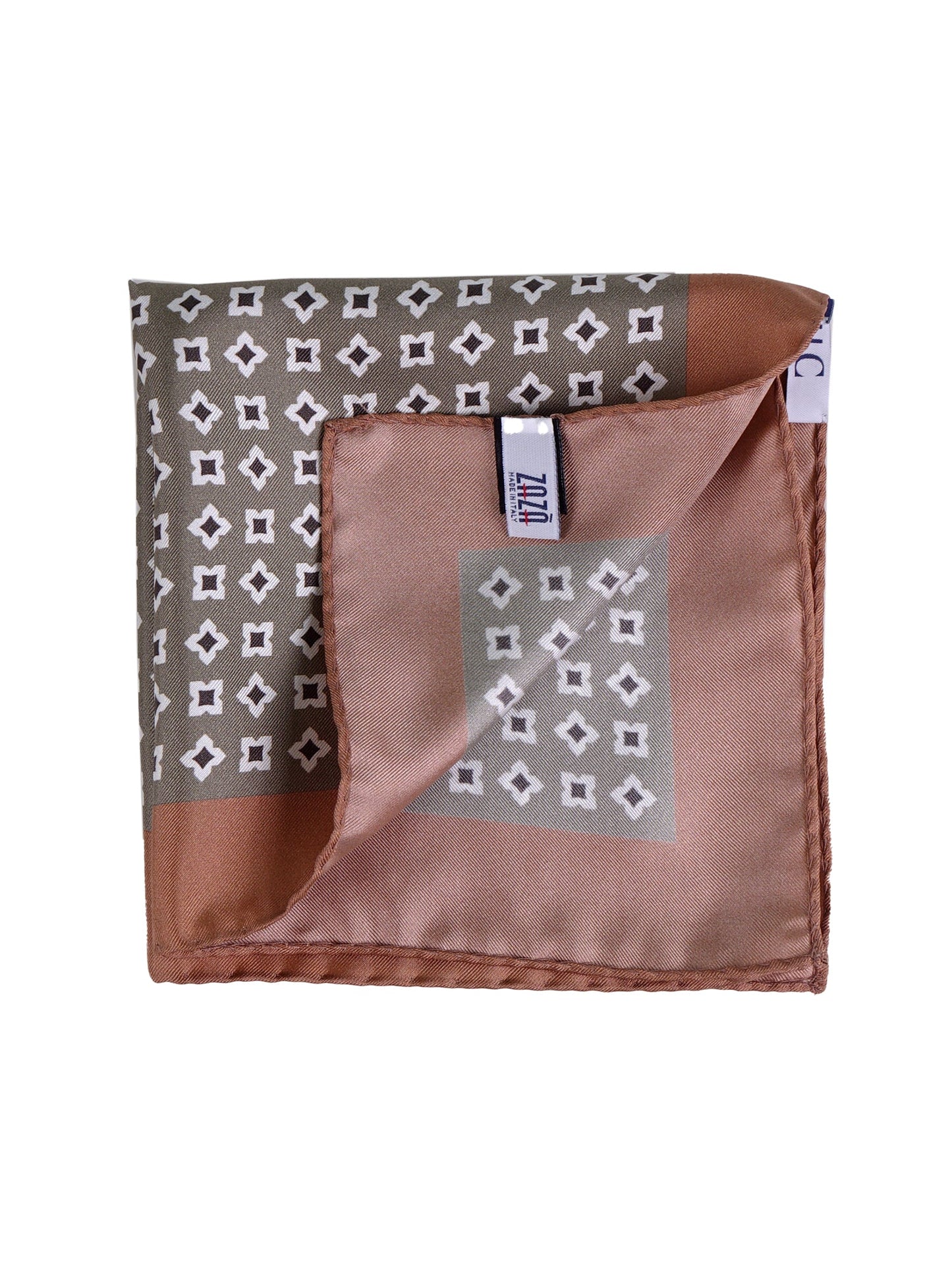 RAVEN green printed silk pocket square