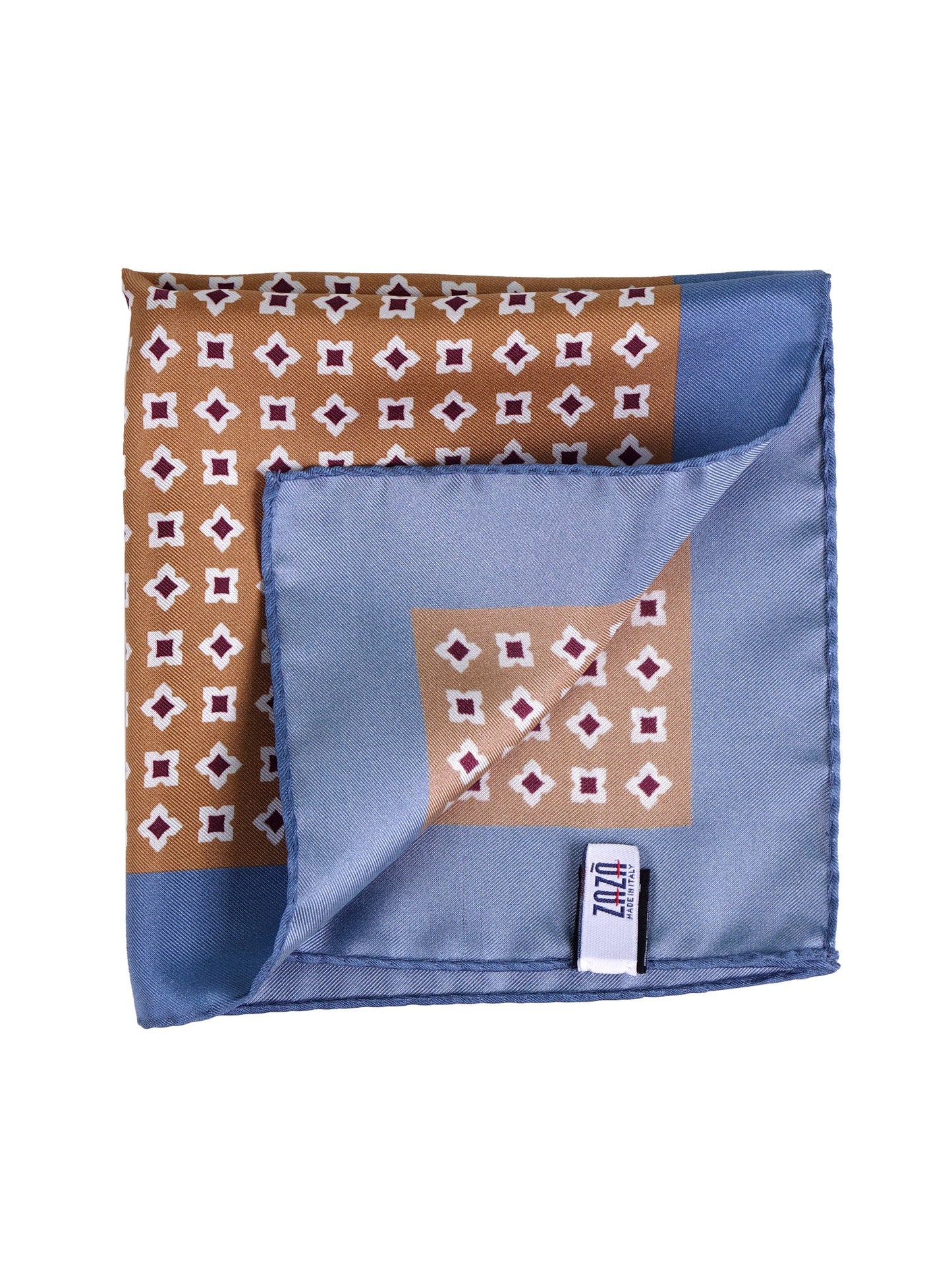 Light brown printed silk pocket square RAVEN