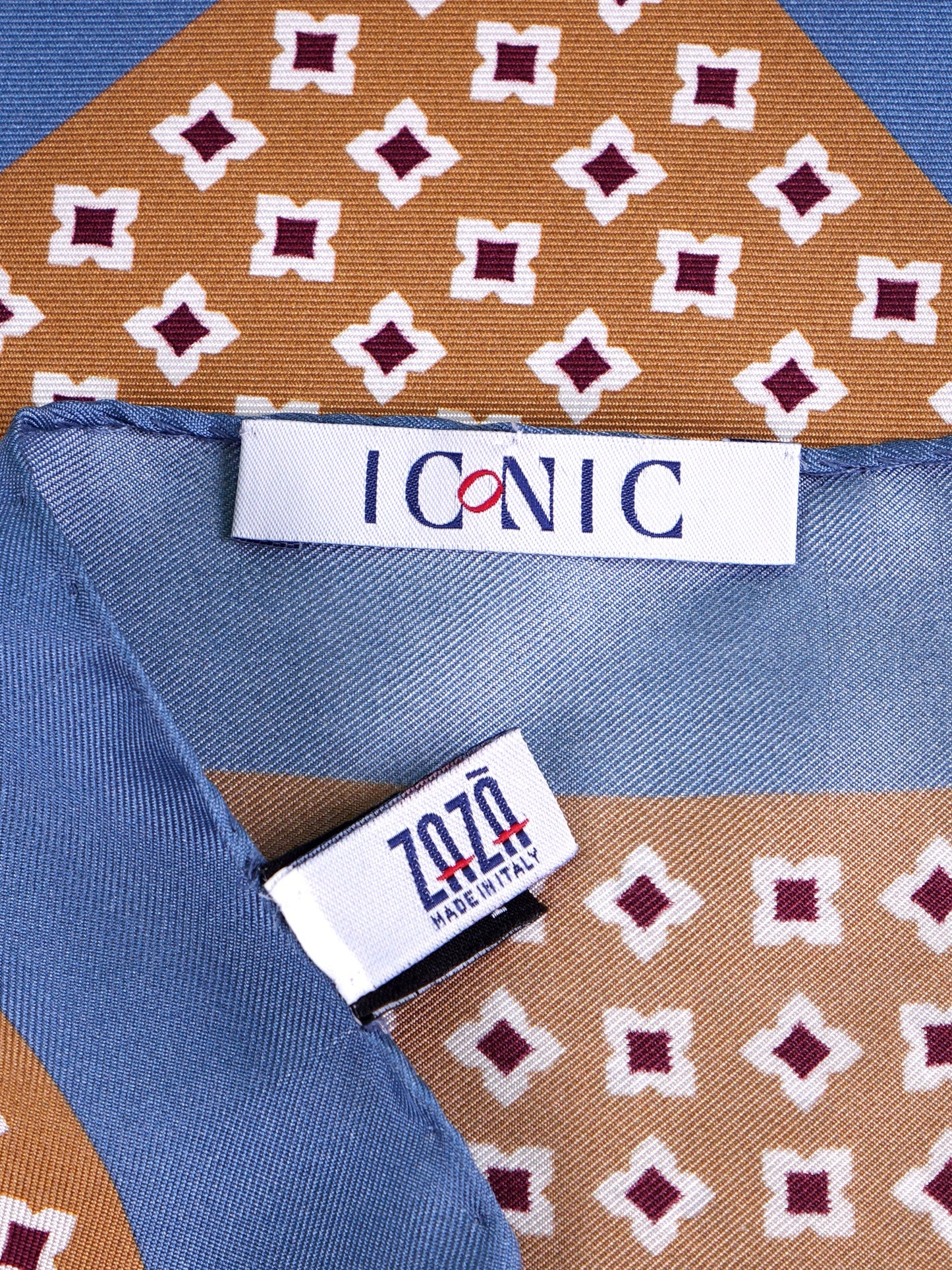 Light brown printed silk pocket square RAVEN
