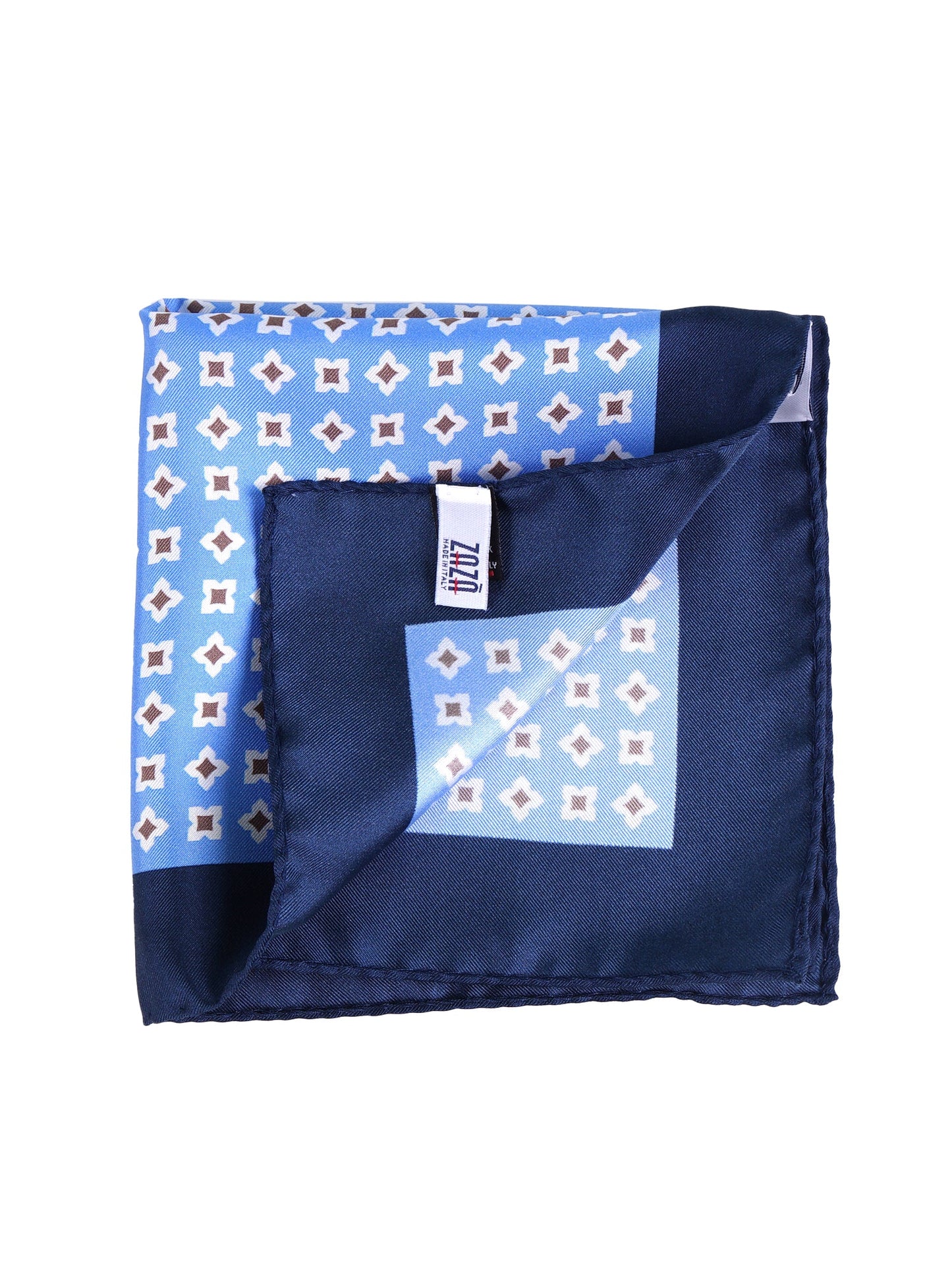 Light blue printed silk pocket square RAVEN