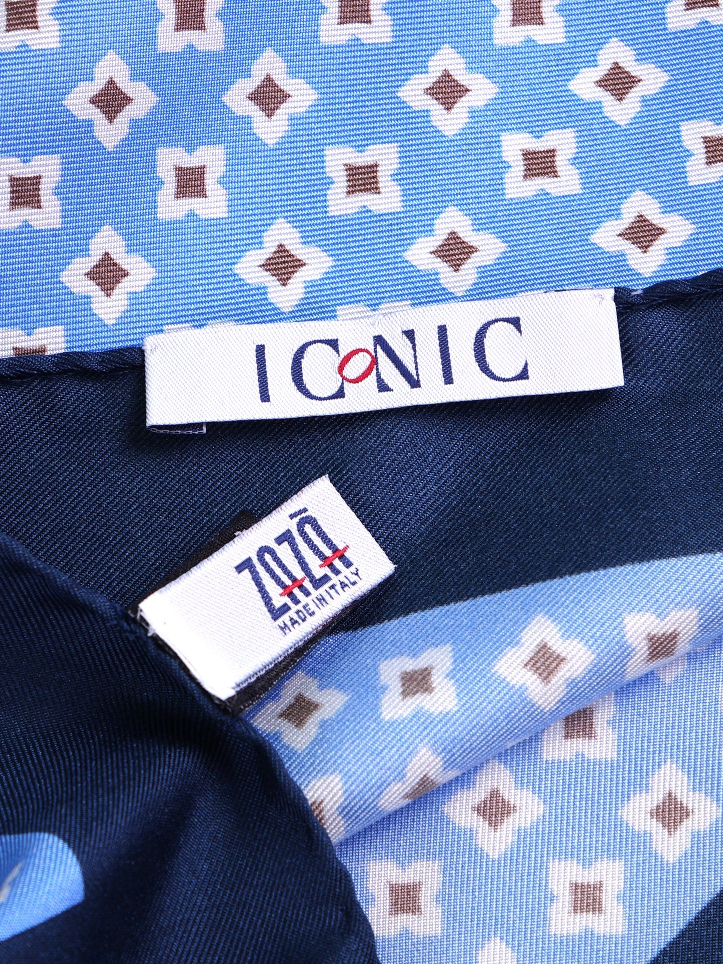 Light blue printed silk pocket square RAVEN