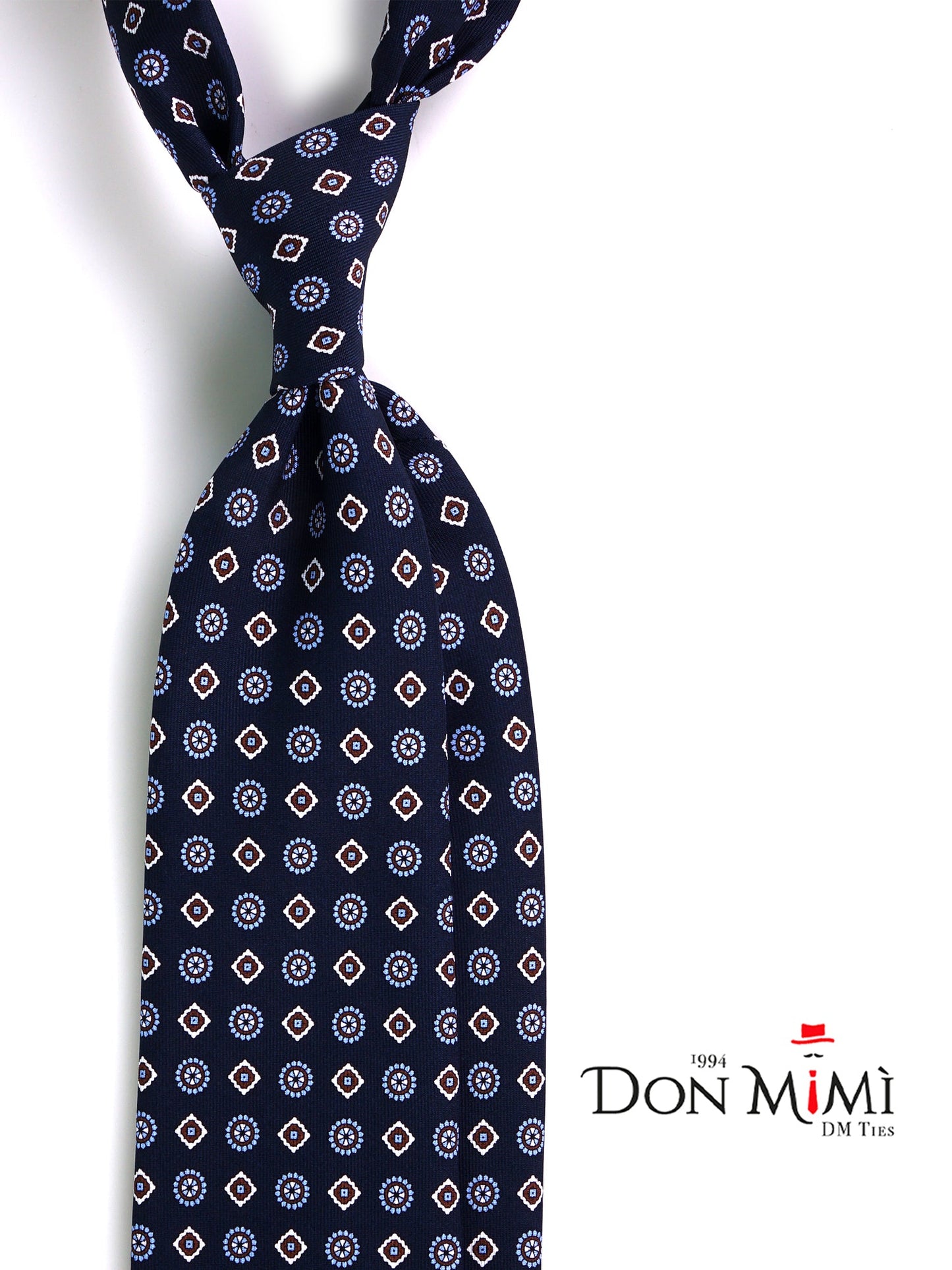 Dark blue 3-fold REDDANCE English printed silk tie